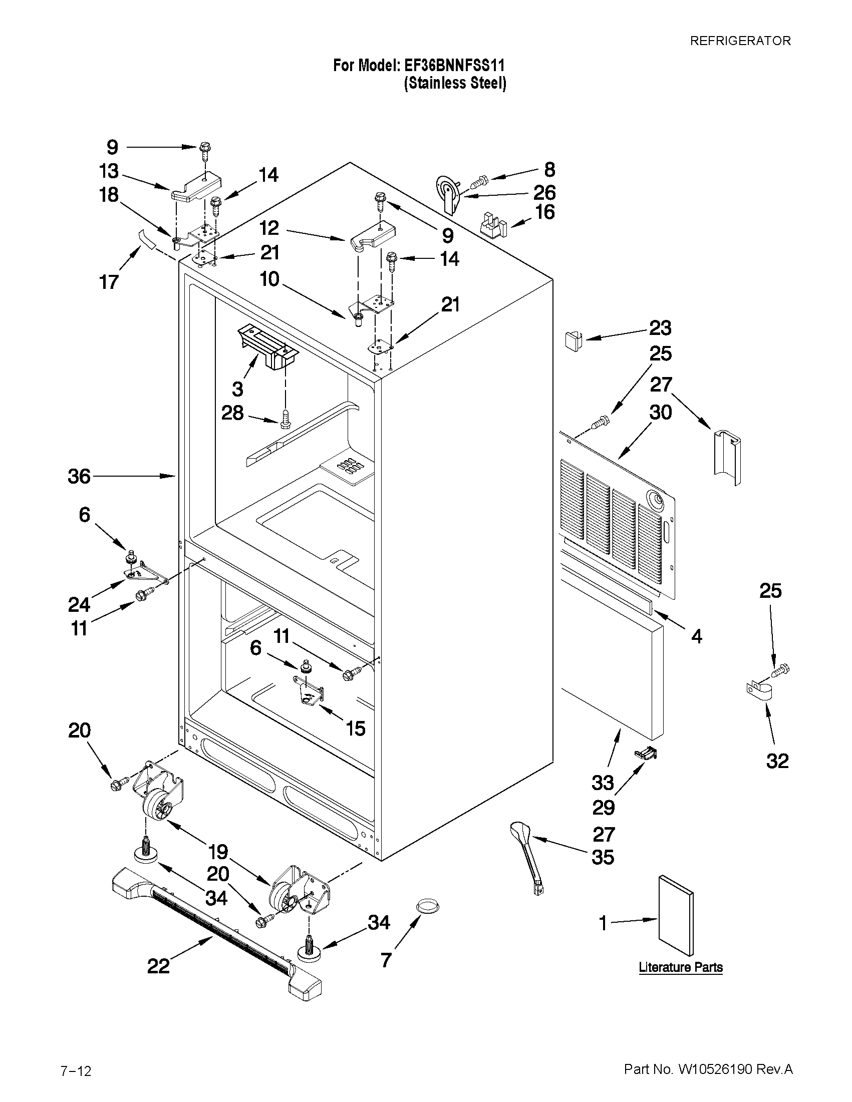 Dacor EF36BNNFSS11 cabinet parts diagram