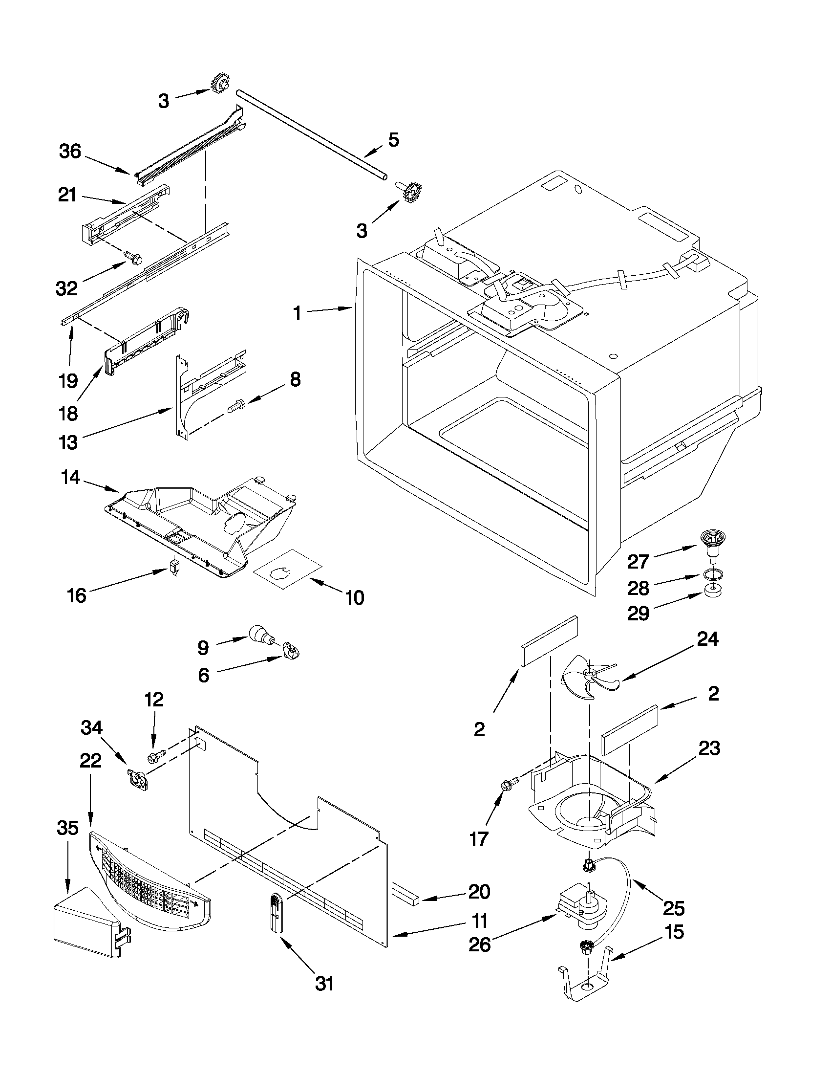 Dacor EF36BNNFSS11 freezer liner parts diagram