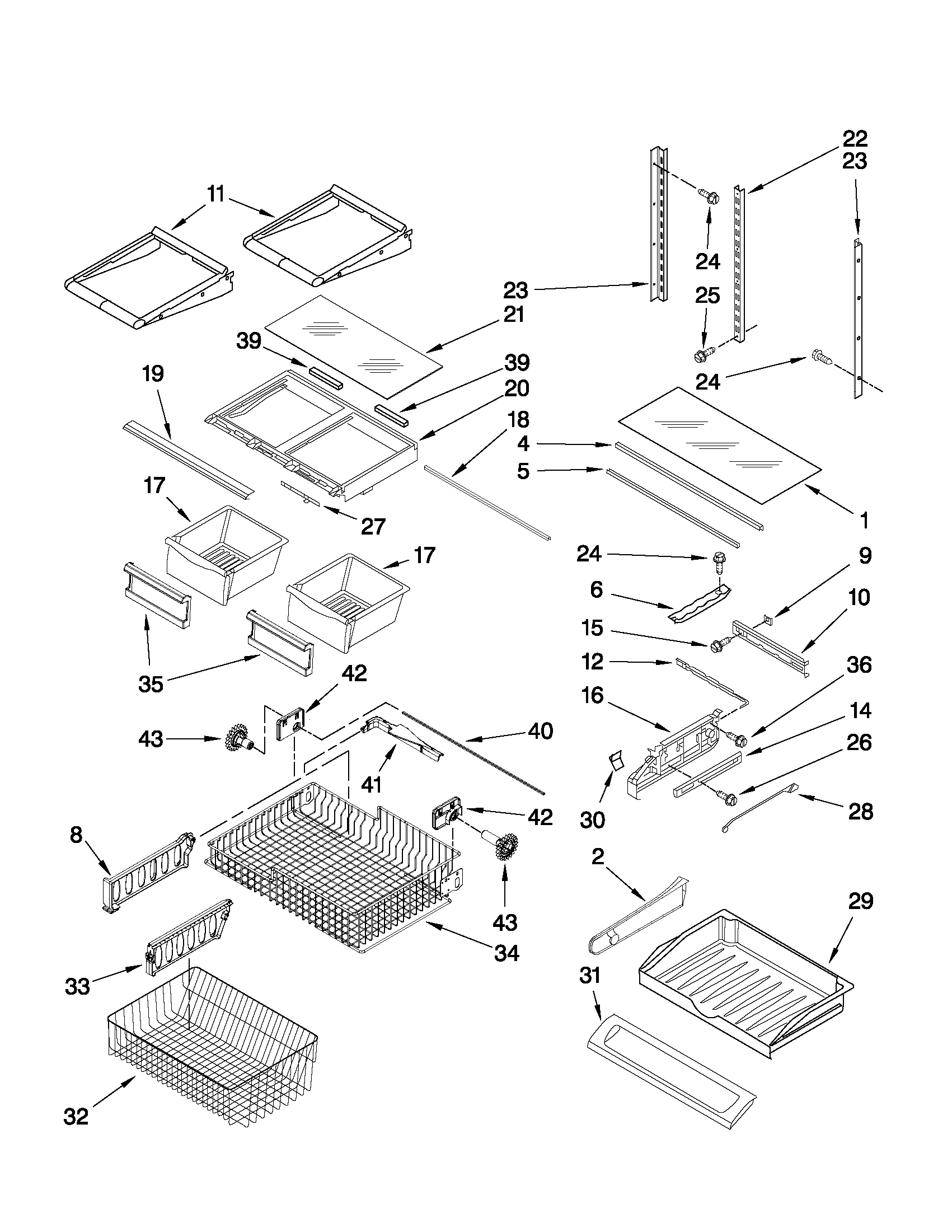 Dacor EF36BNNFSS11 shelf parts diagram