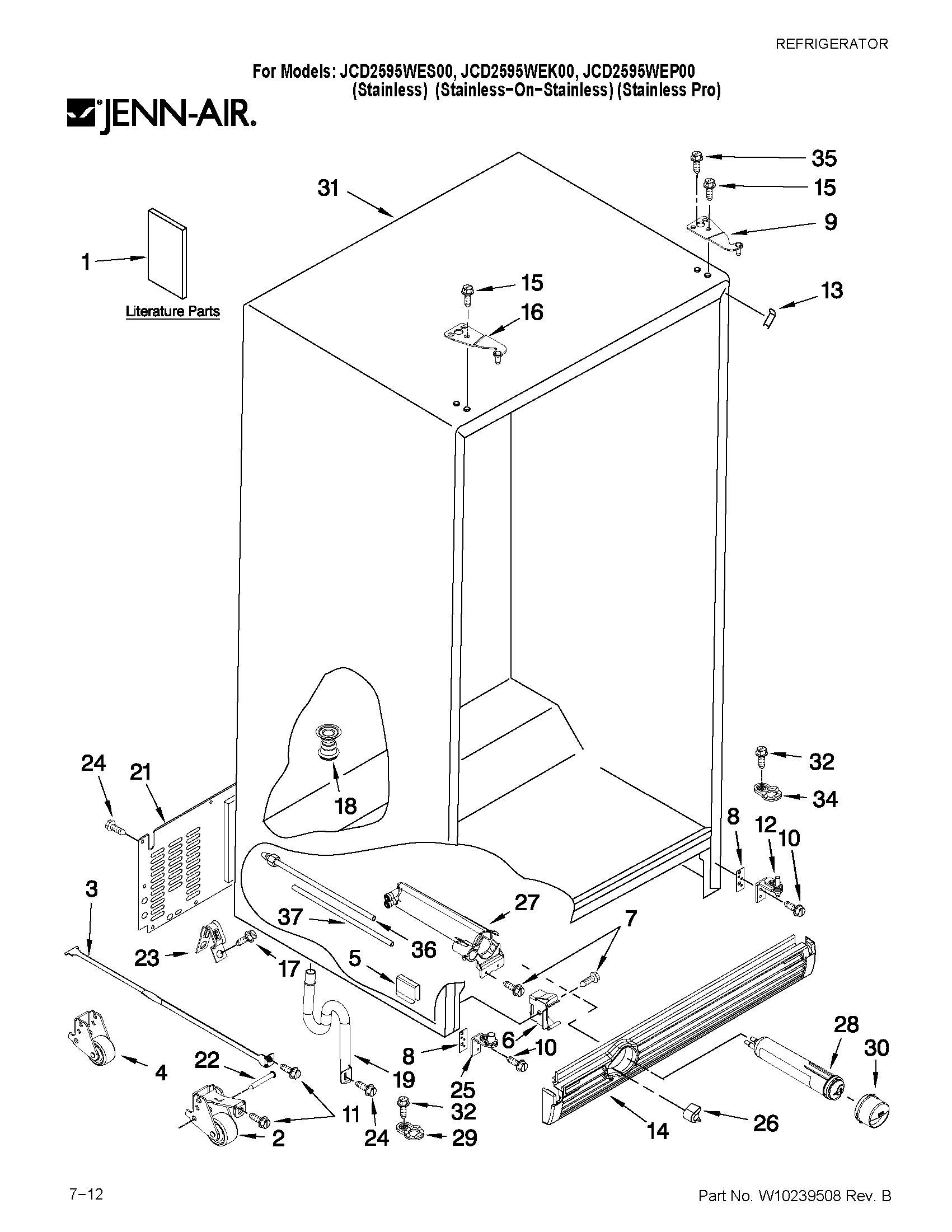 Jenn-Air JCD2595WES00 cabinet parts diagram