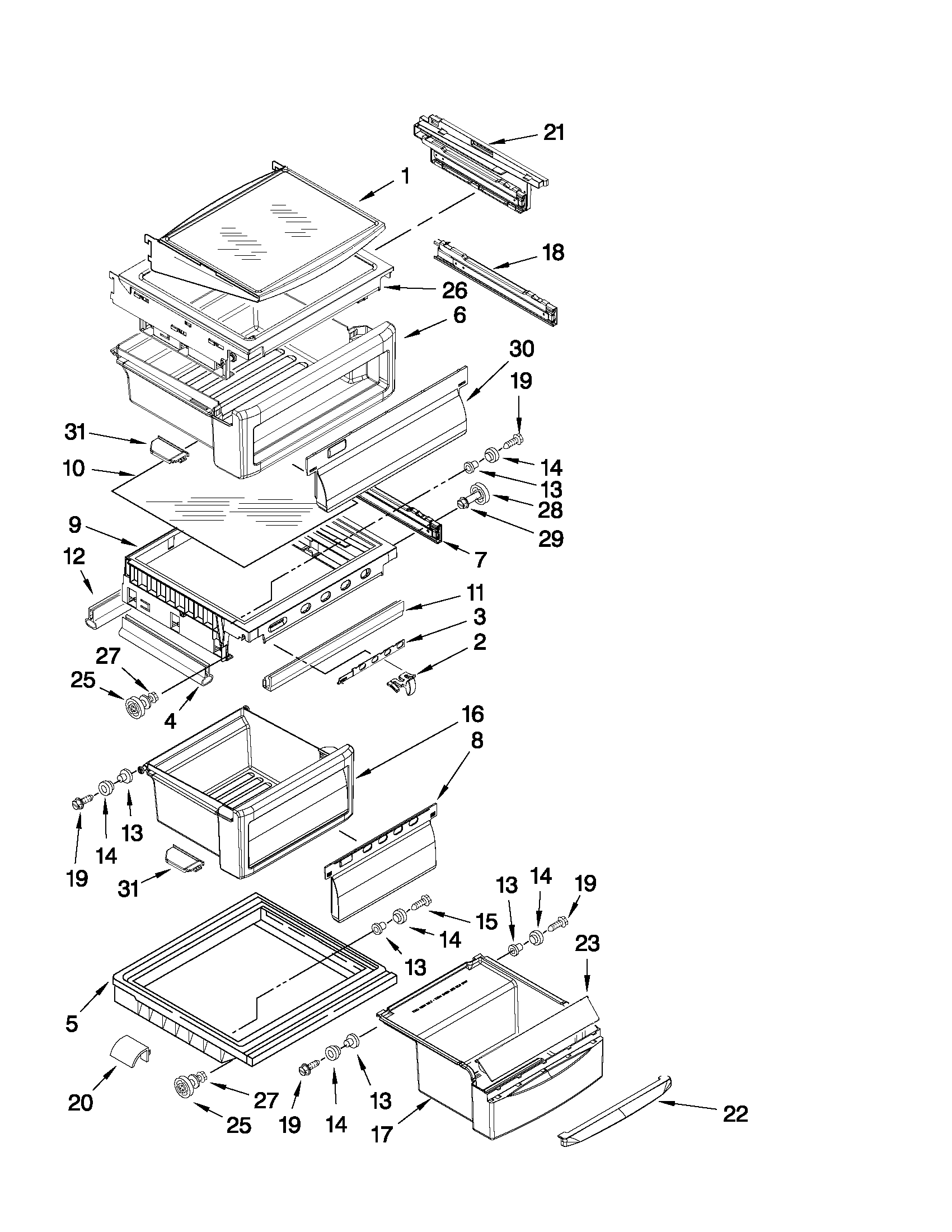 Jenn-Air JCD2595WES00 refrigerator shelf parts diagram