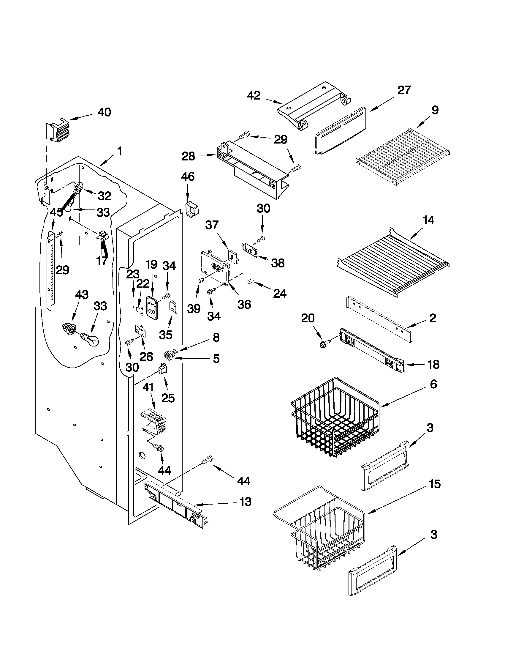 Jenn-Air JCD2595WES01 freezer liner parts diagram