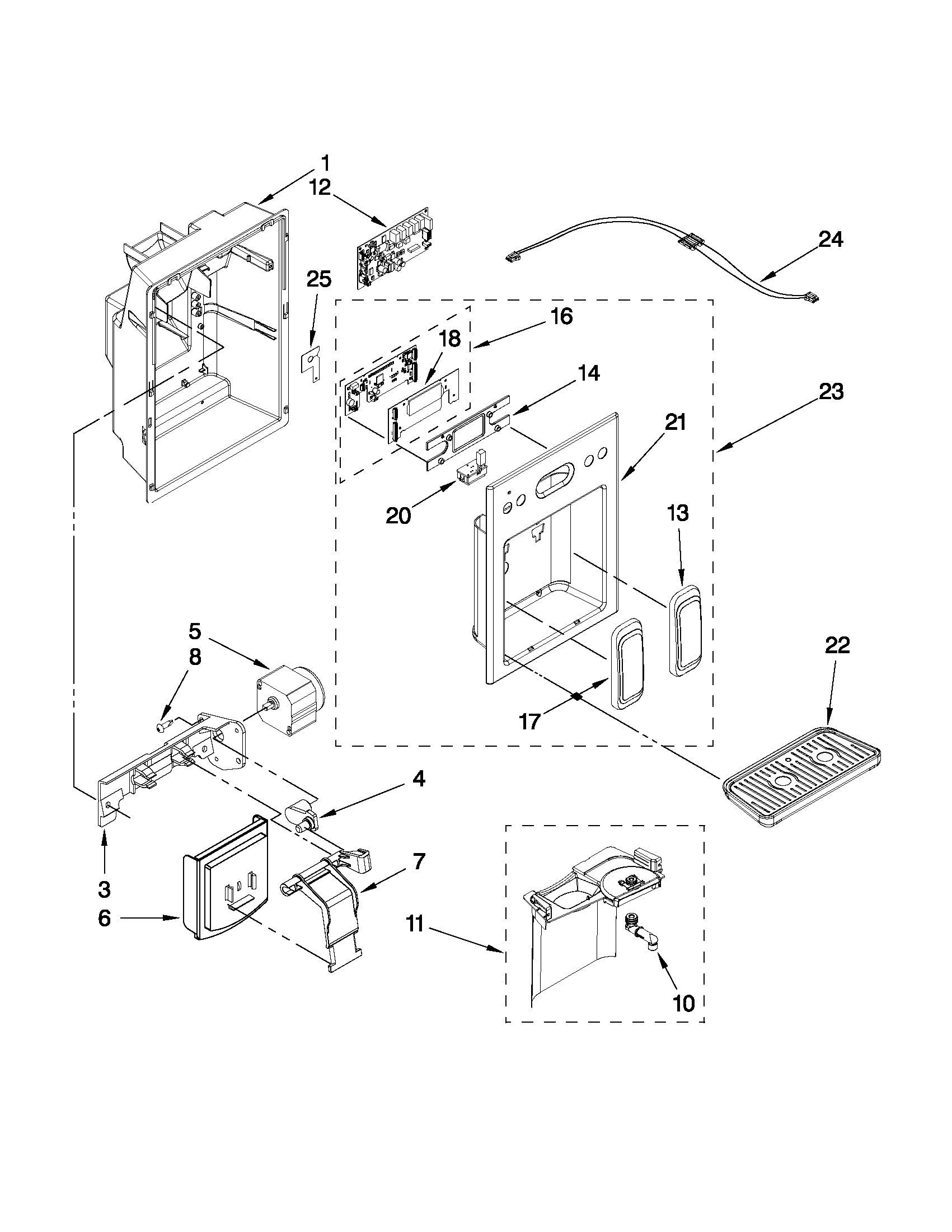 Jenn-Air JCD2595WES01 dispenser front parts diagram