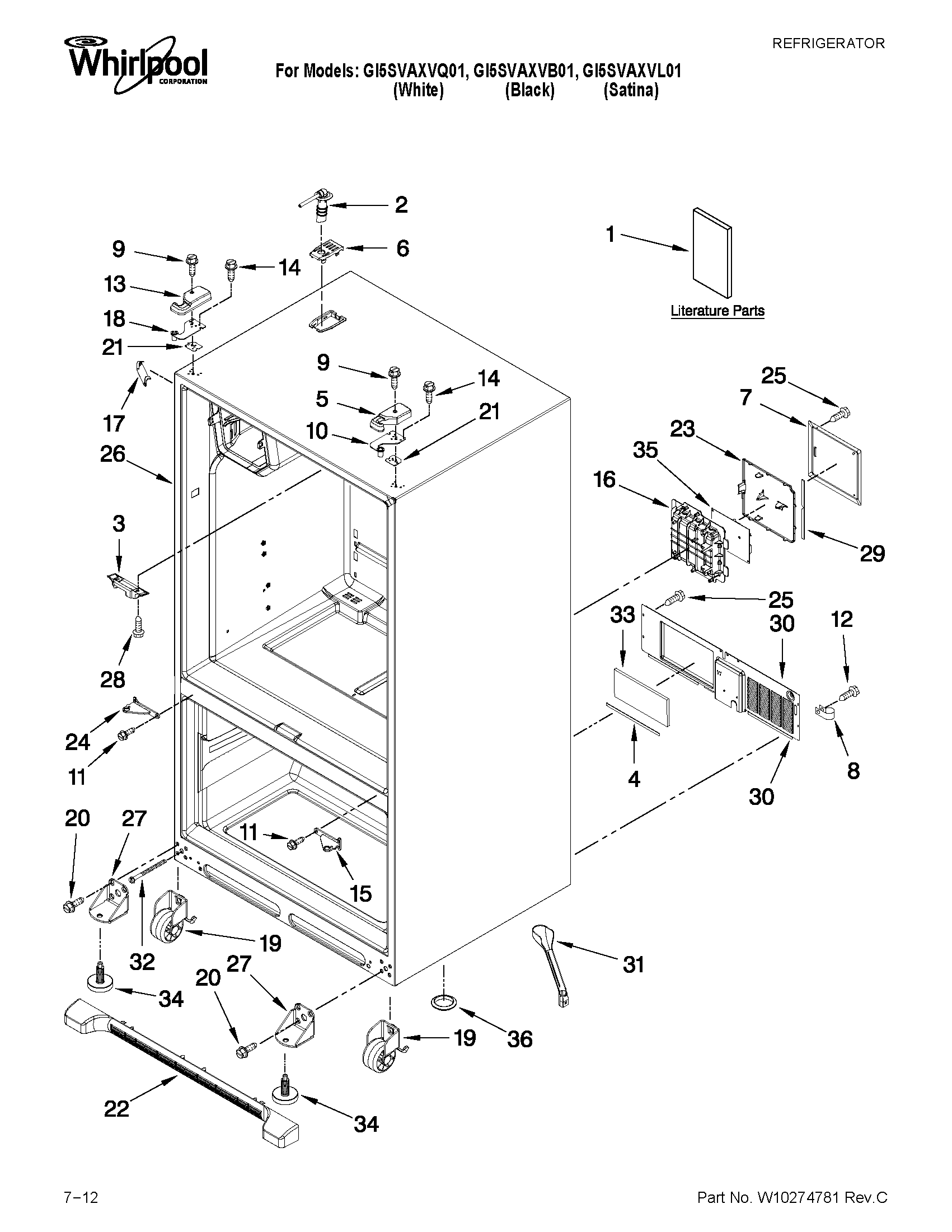 Whirlpool GI5SVAXVQ01 cabinet parts diagram
