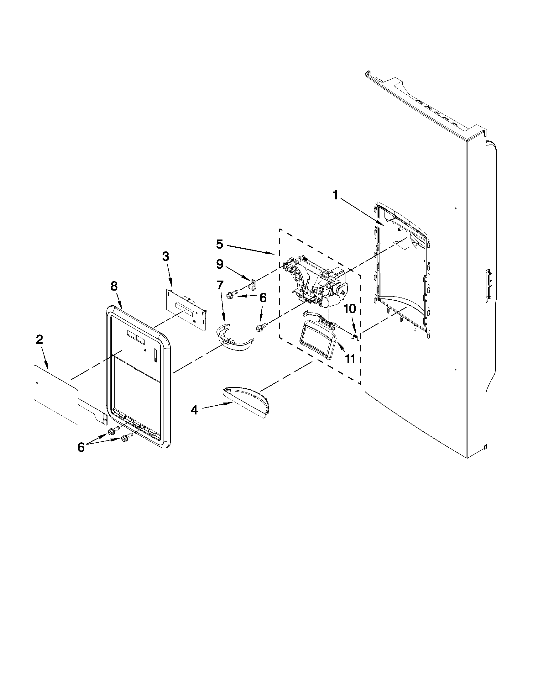 Whirlpool GI5SVAXVQ01 dispenser front parts diagram