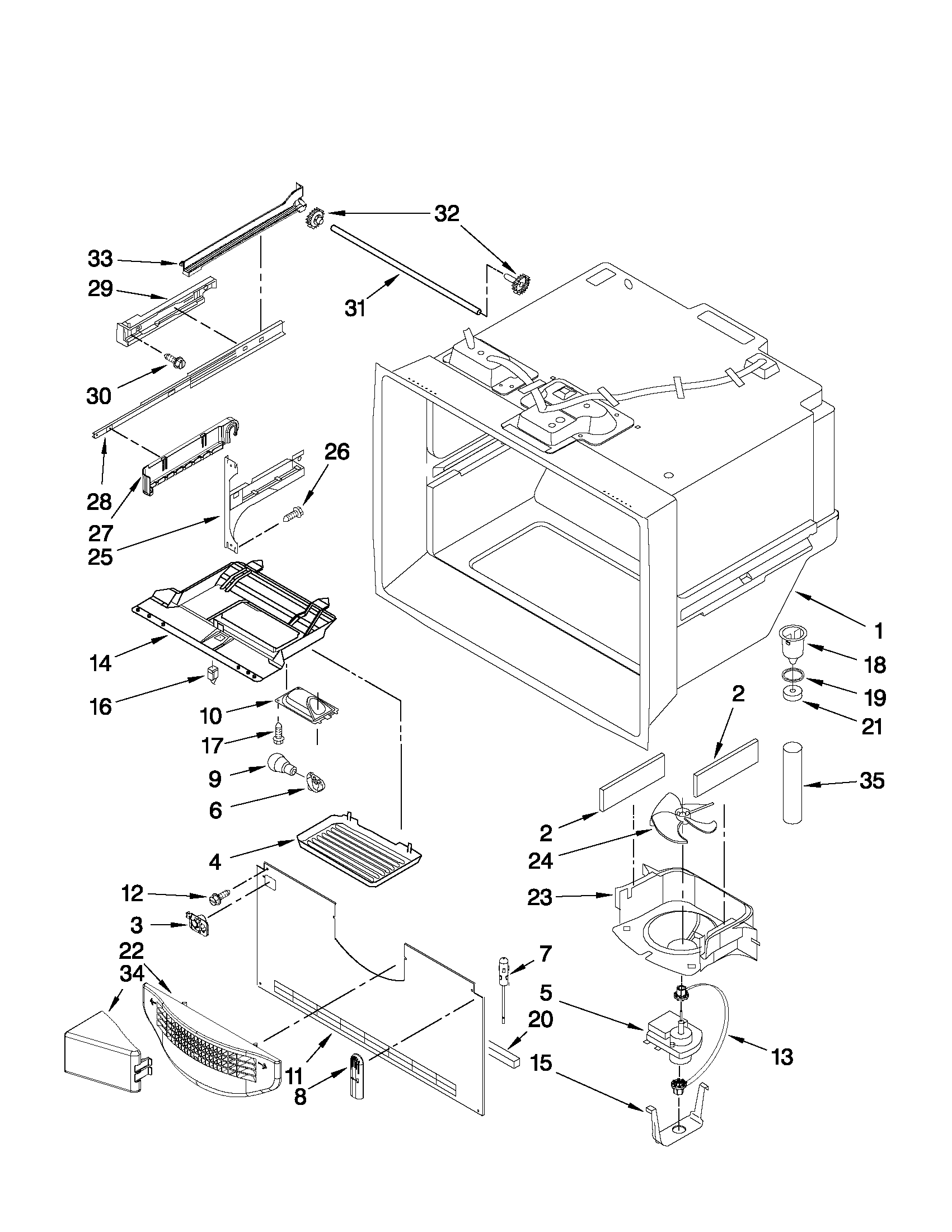 Whirlpool GX5FHDXVB01 freezer liner parts diagram
