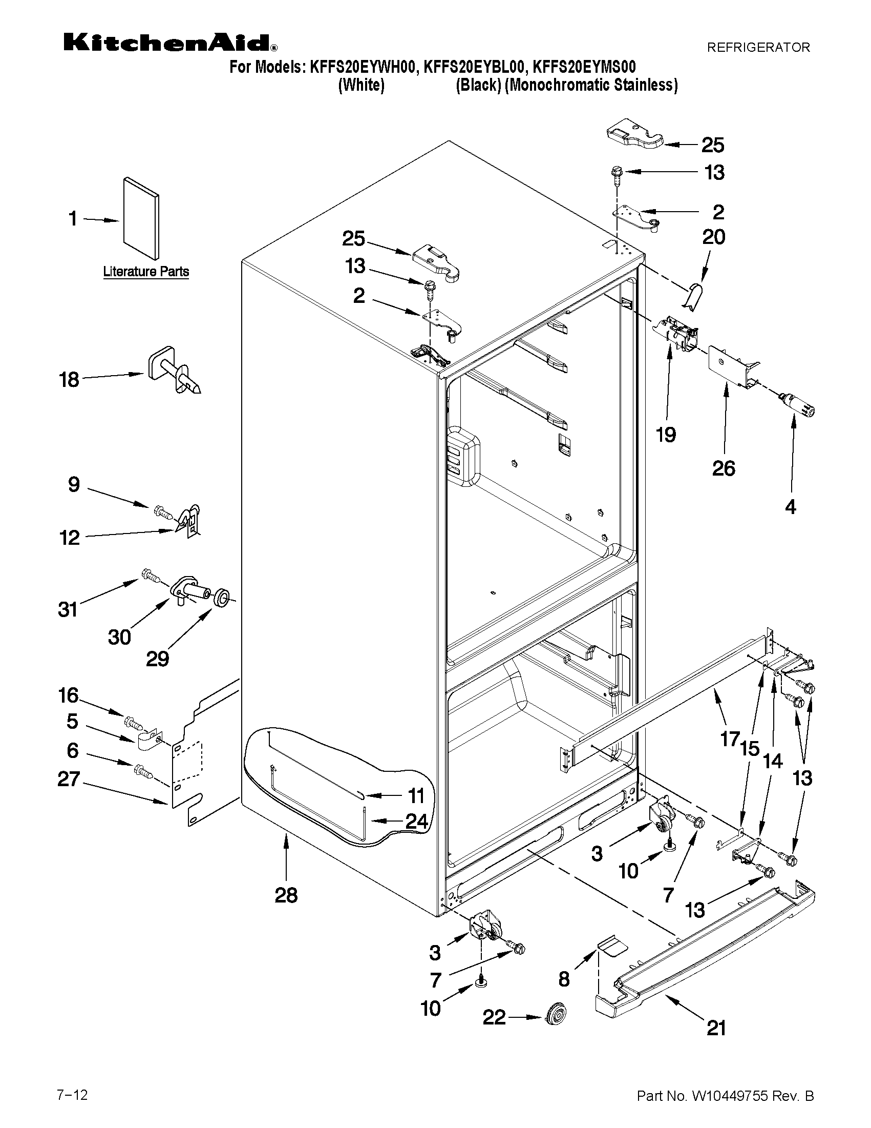 KitchenAid KFFS20EYMS00 cabinet parts diagram