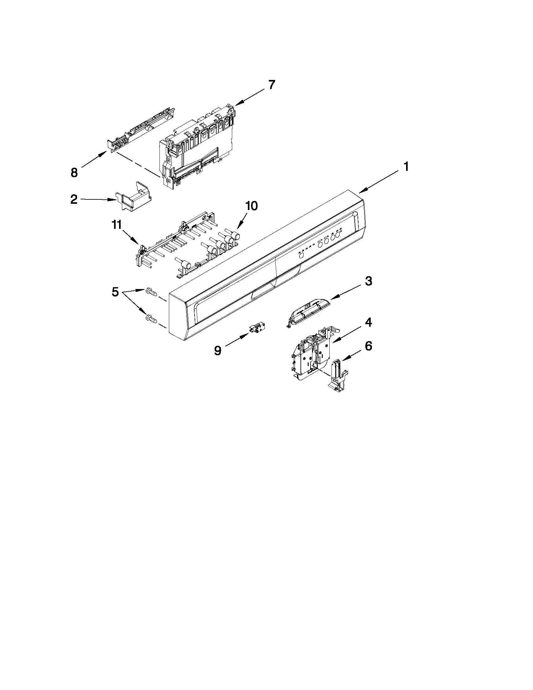 Whirlpool WDF510PAYW0 control panel and latch parts diagram