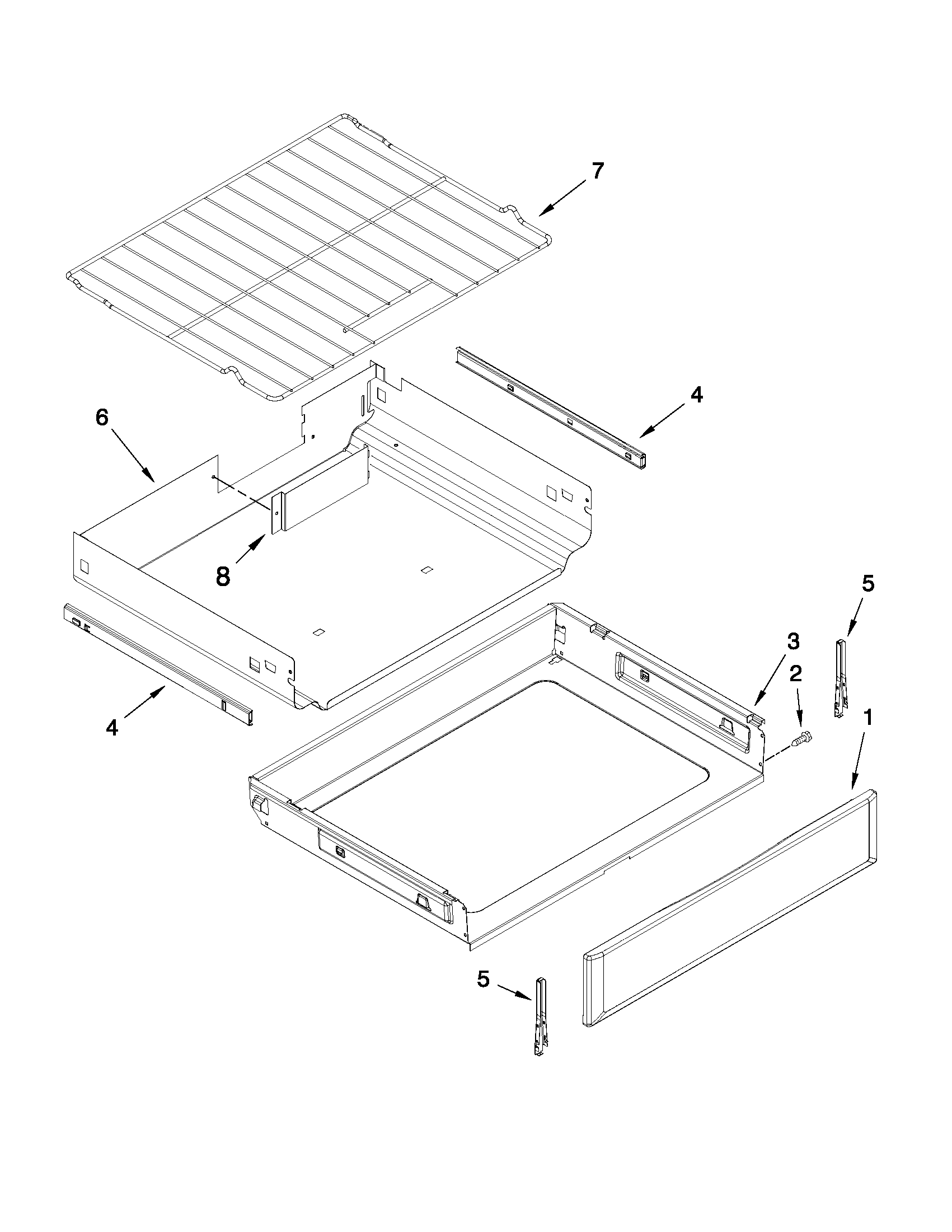 KitchenAid YKERS202BWH0 drawer and rack parts diagram