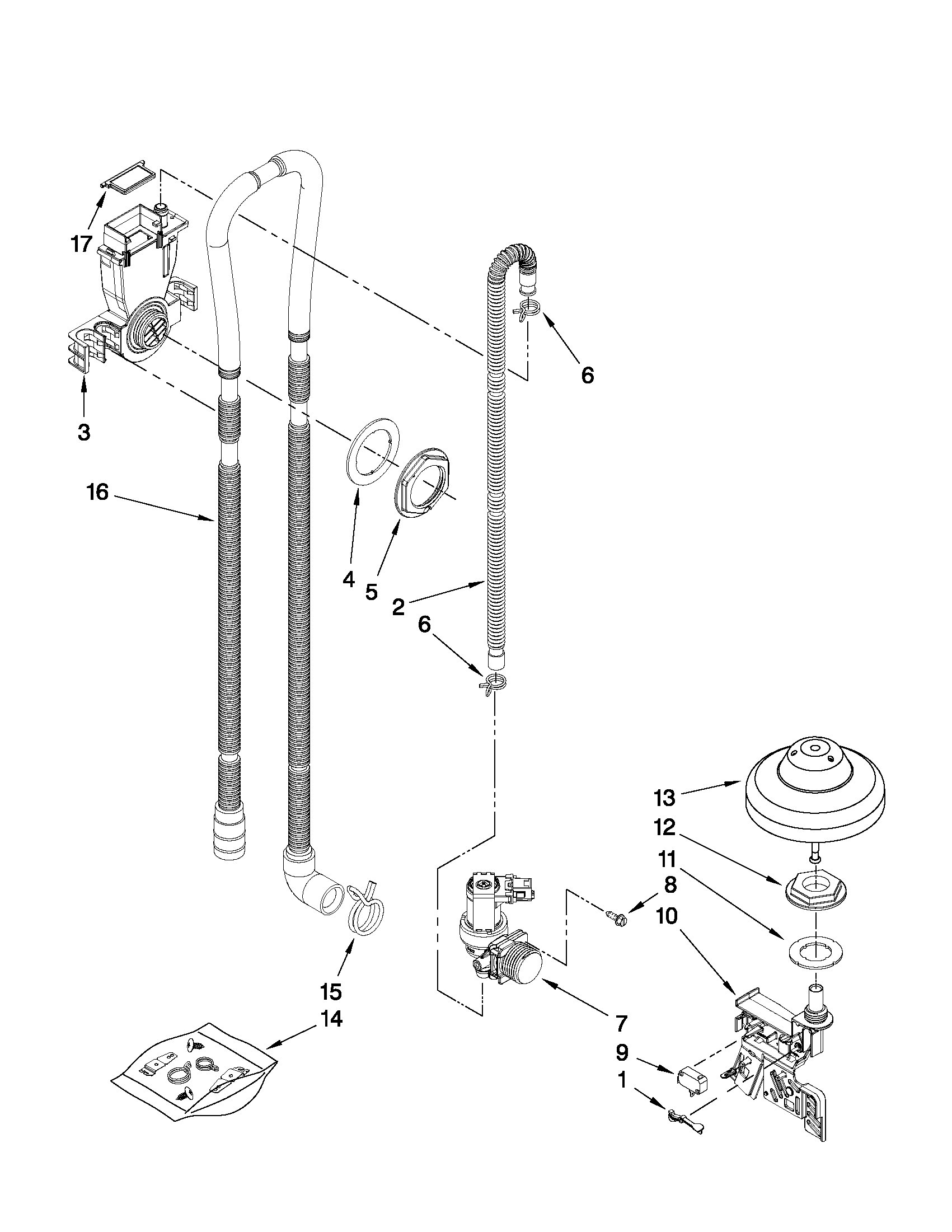 KitchenAid KUDS30IXSS8 fill, drain and overfill parts diagram