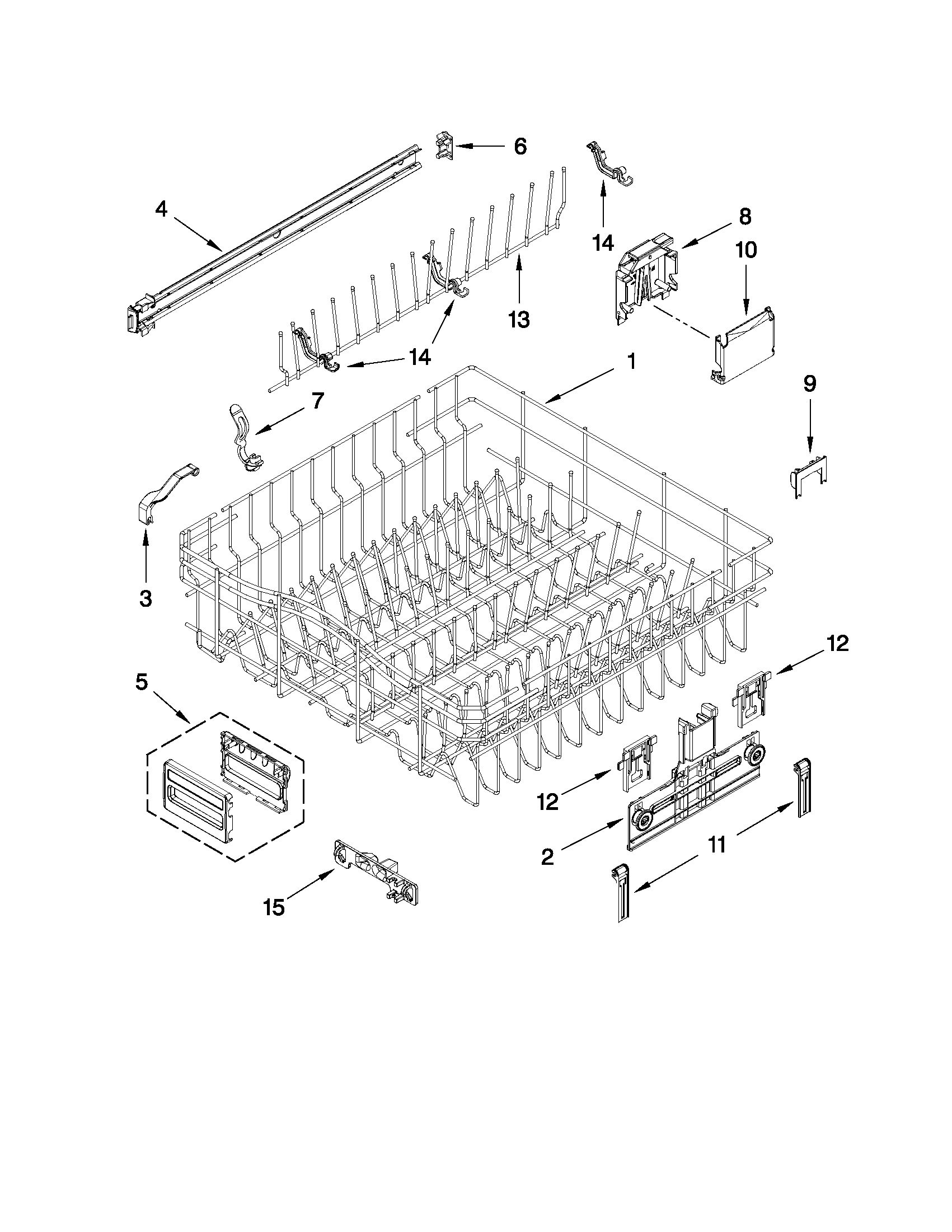 KitchenAid KUDS30IXSS8 upper rack and track parts diagram
