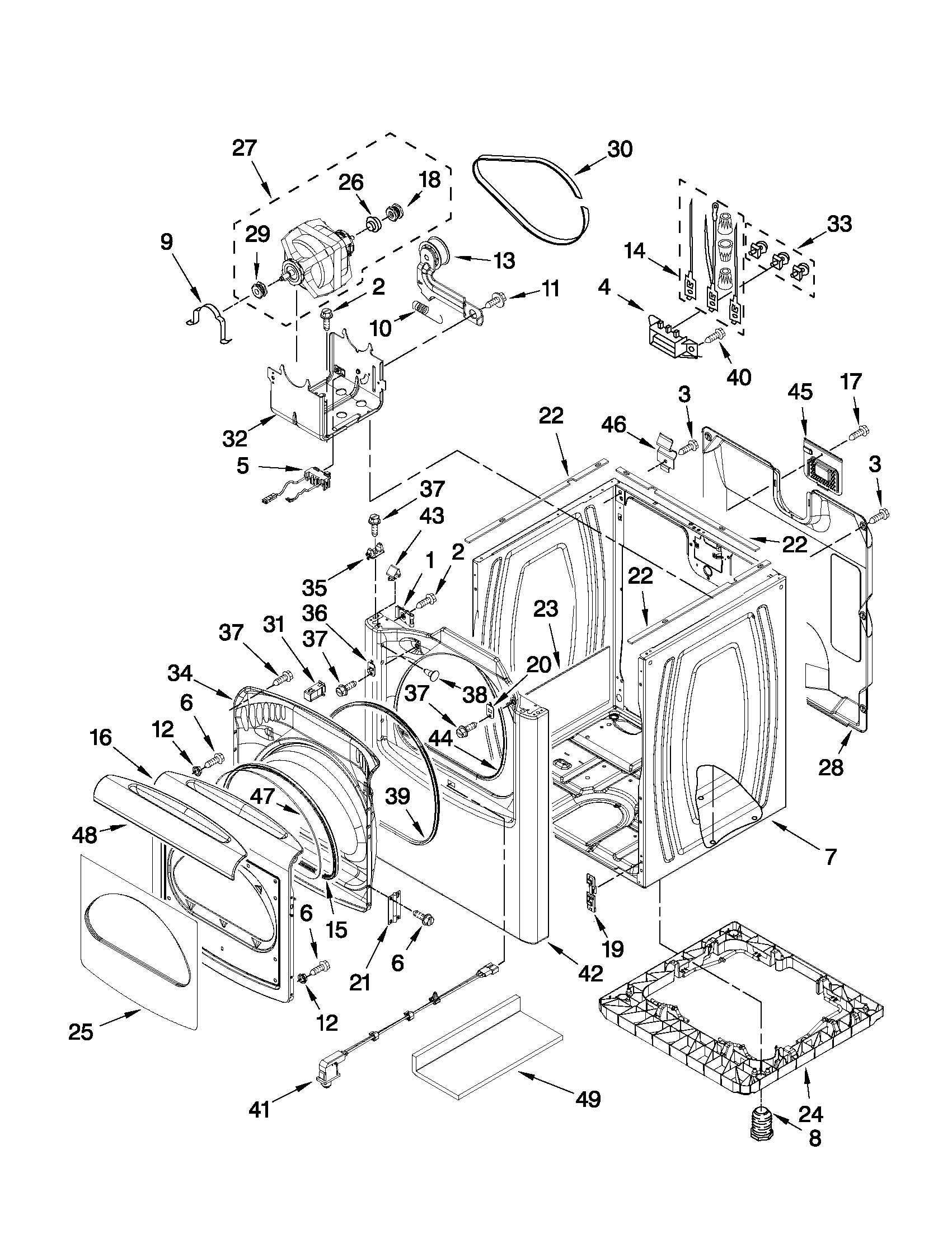 Whirlpool WED8800YC1 cabinet parts diagram