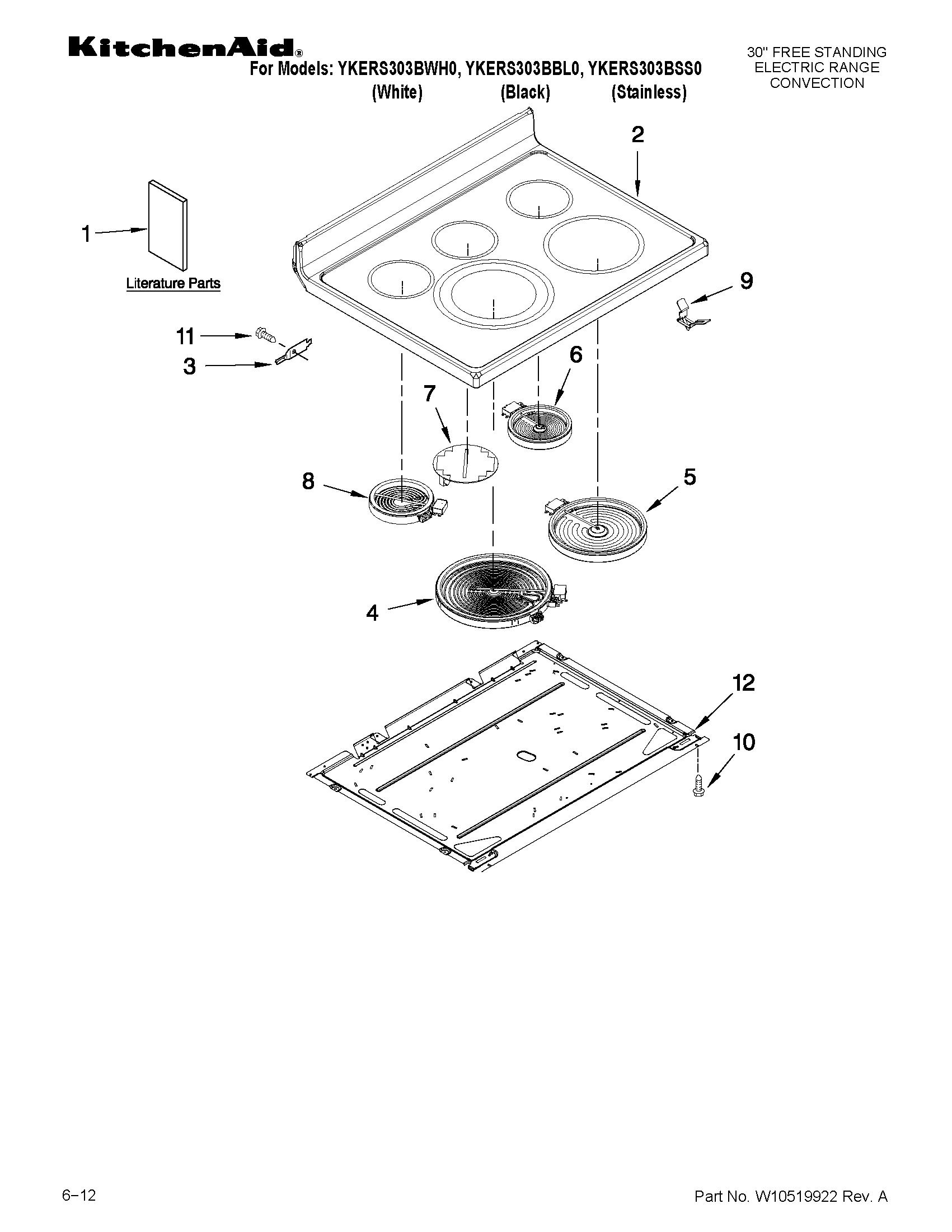 KitchenAid YKERS303BWH0 cooktop parts diagram