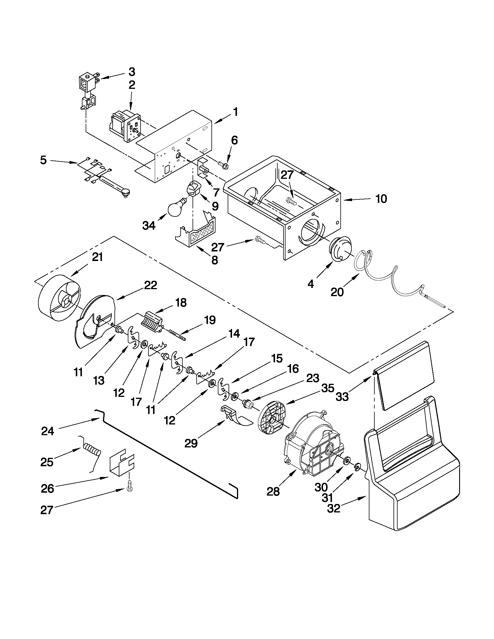 Maytag MSD2578VEM00 motor and ice container parts diagram