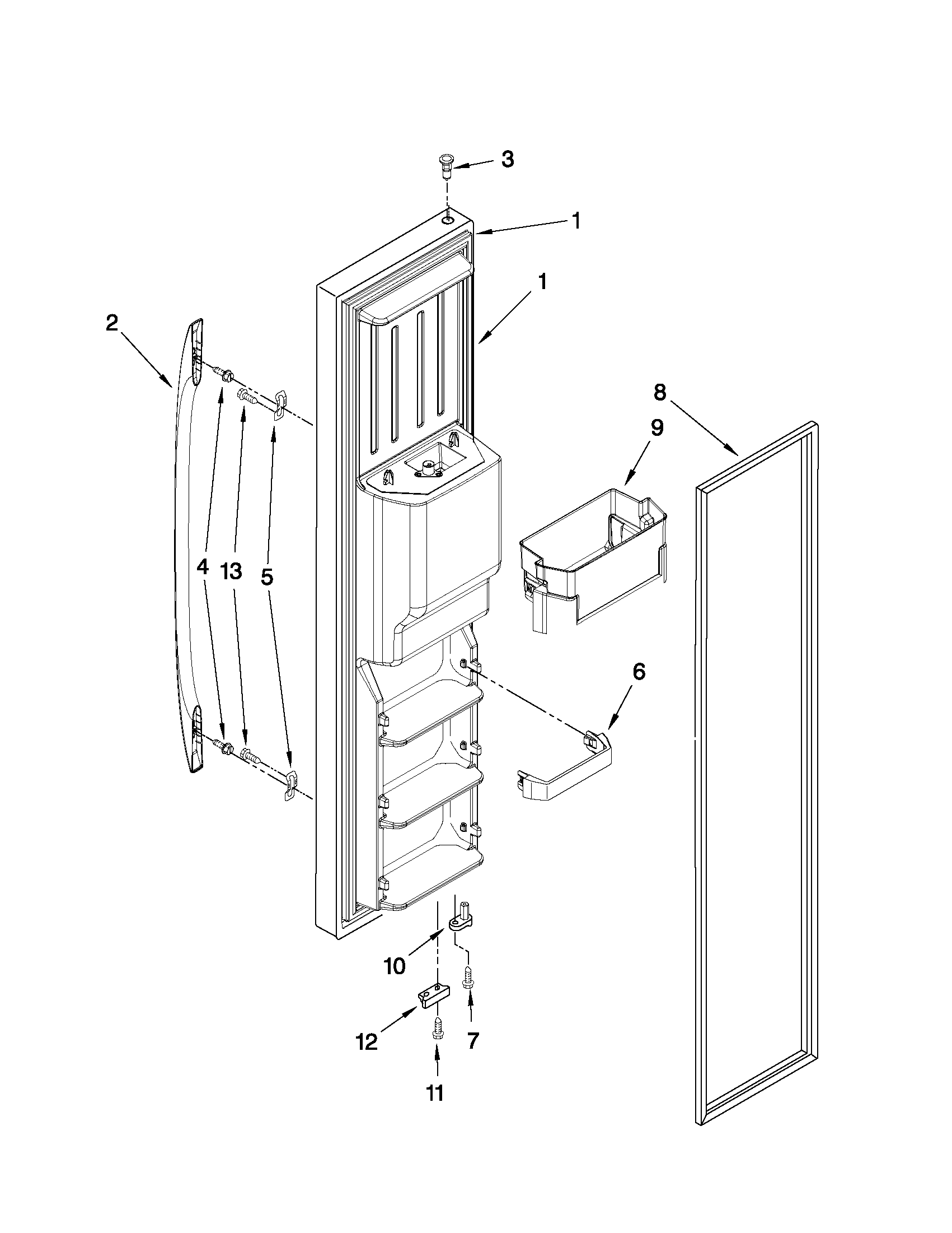 Maytag MSD2578VEM00 freezer door parts diagram