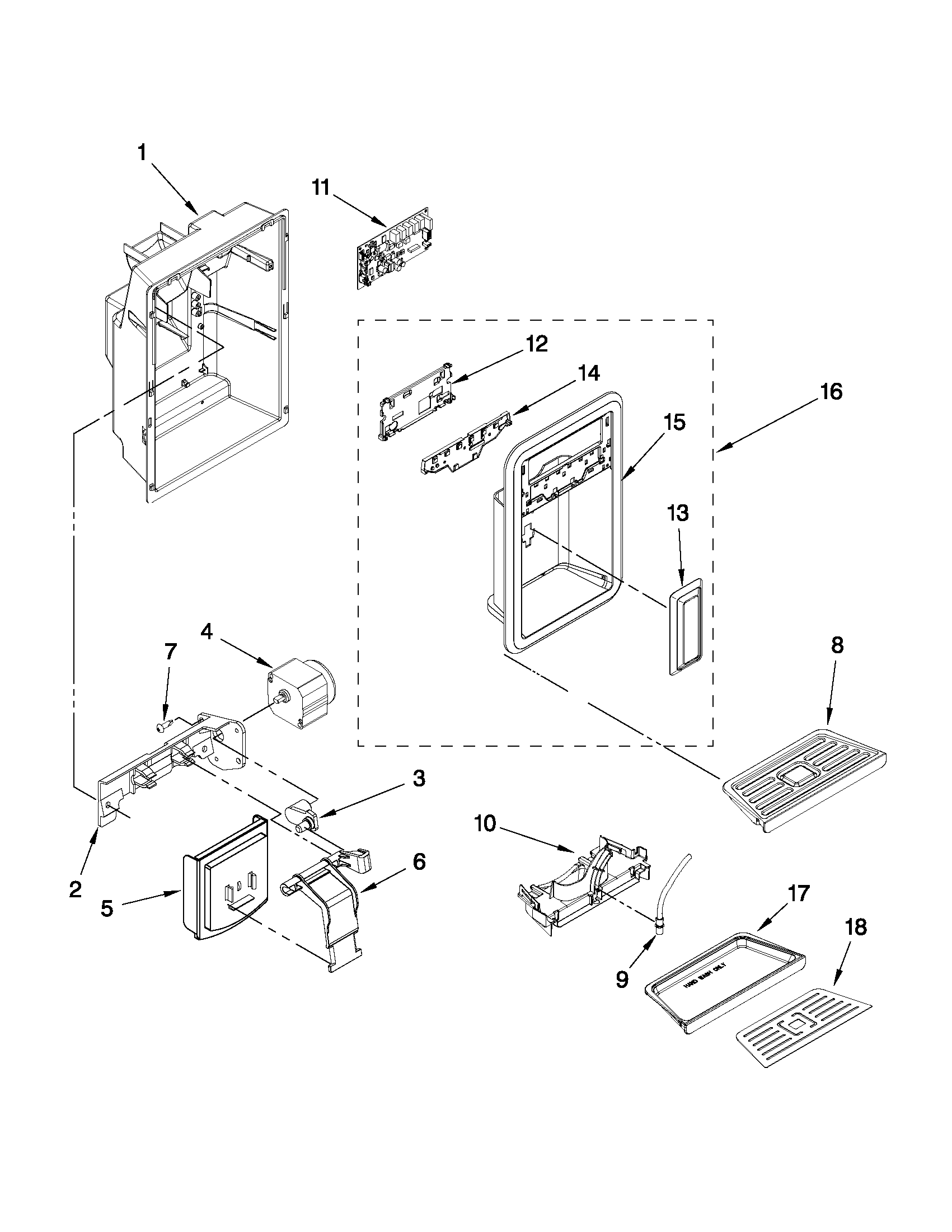 Maytag MSD2578VEM00 dispenser front parts diagram