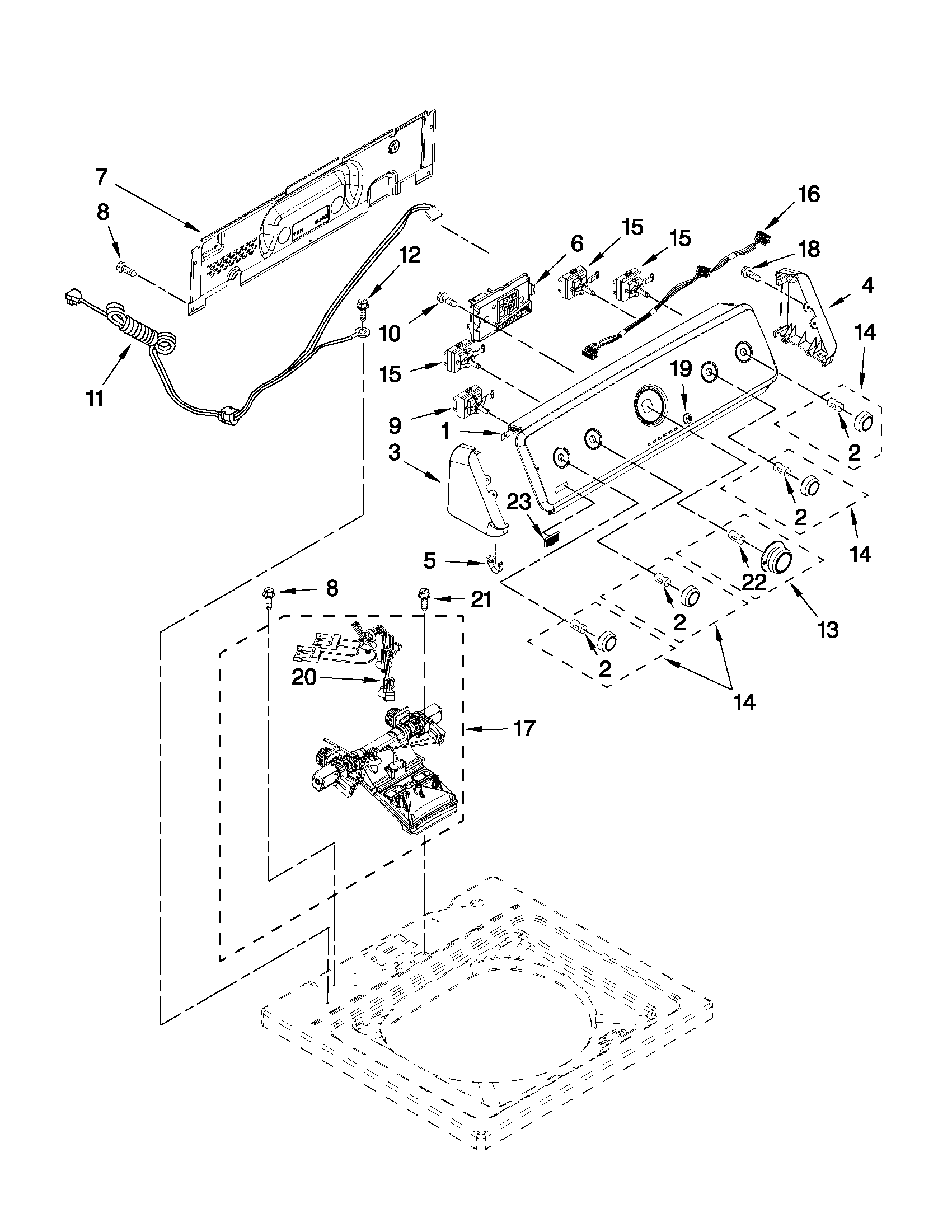 Maytag MVWC350AW1 controls and water inlet parts diagram