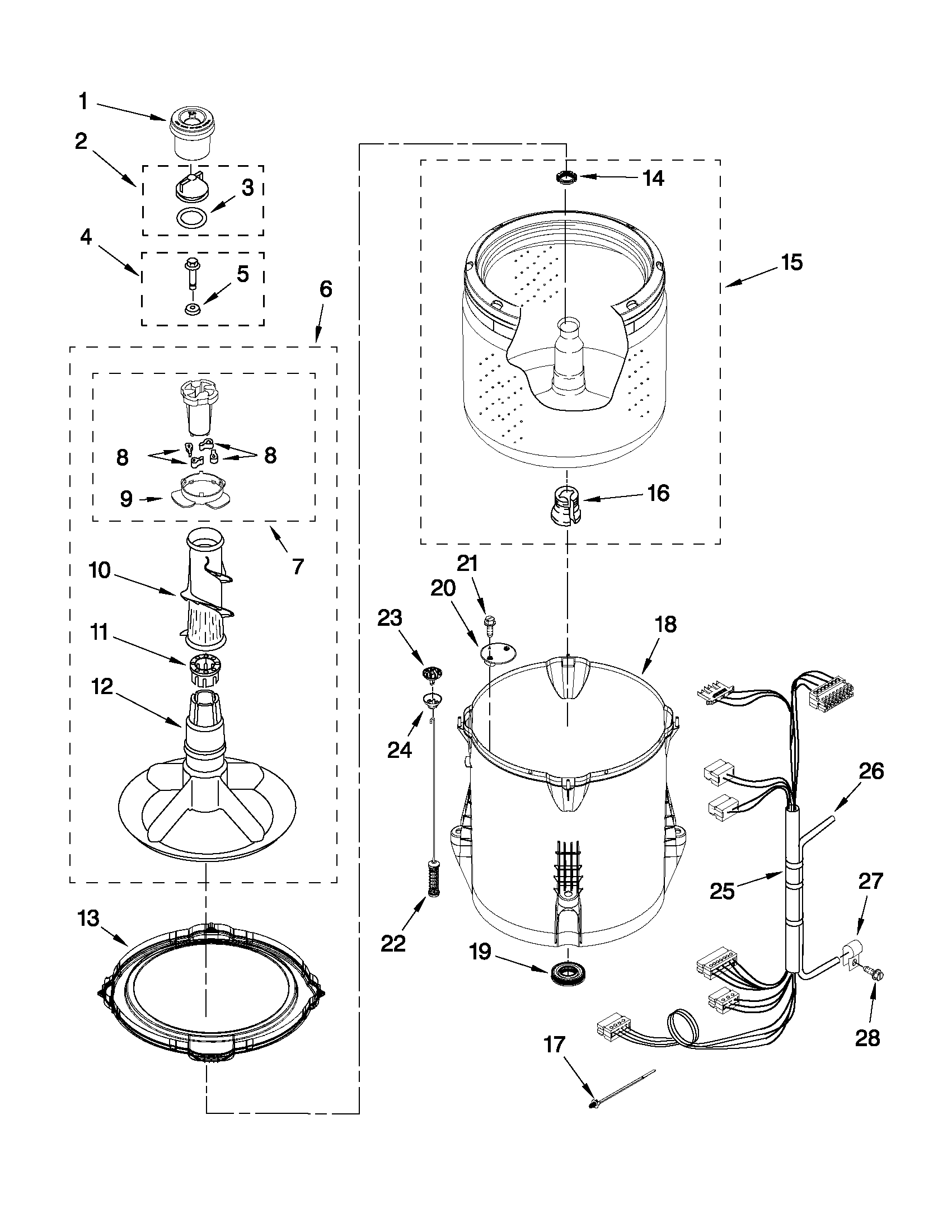 Maytag MVWC350AW1 basket and tub parts diagram