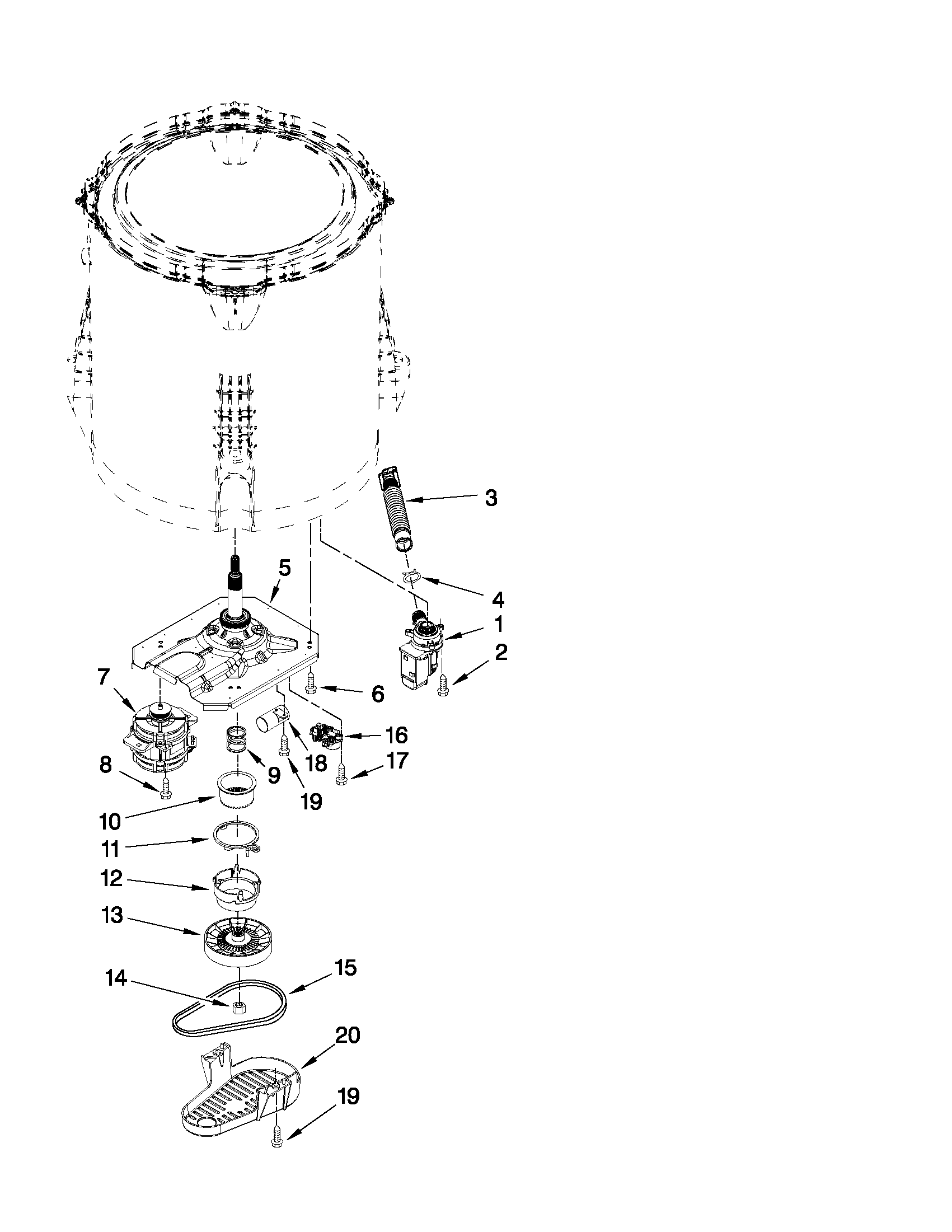 Maytag MVWC350AW1 gearcase, motor and pump parts diagram