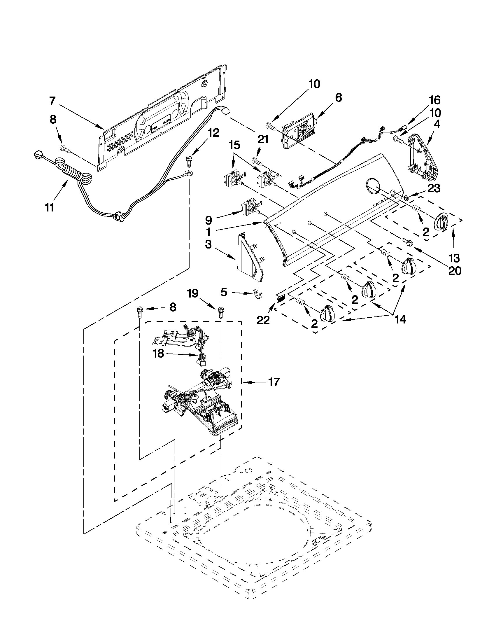 Maytag 7MMVWC220AW0 controls and water inlet parts diagram