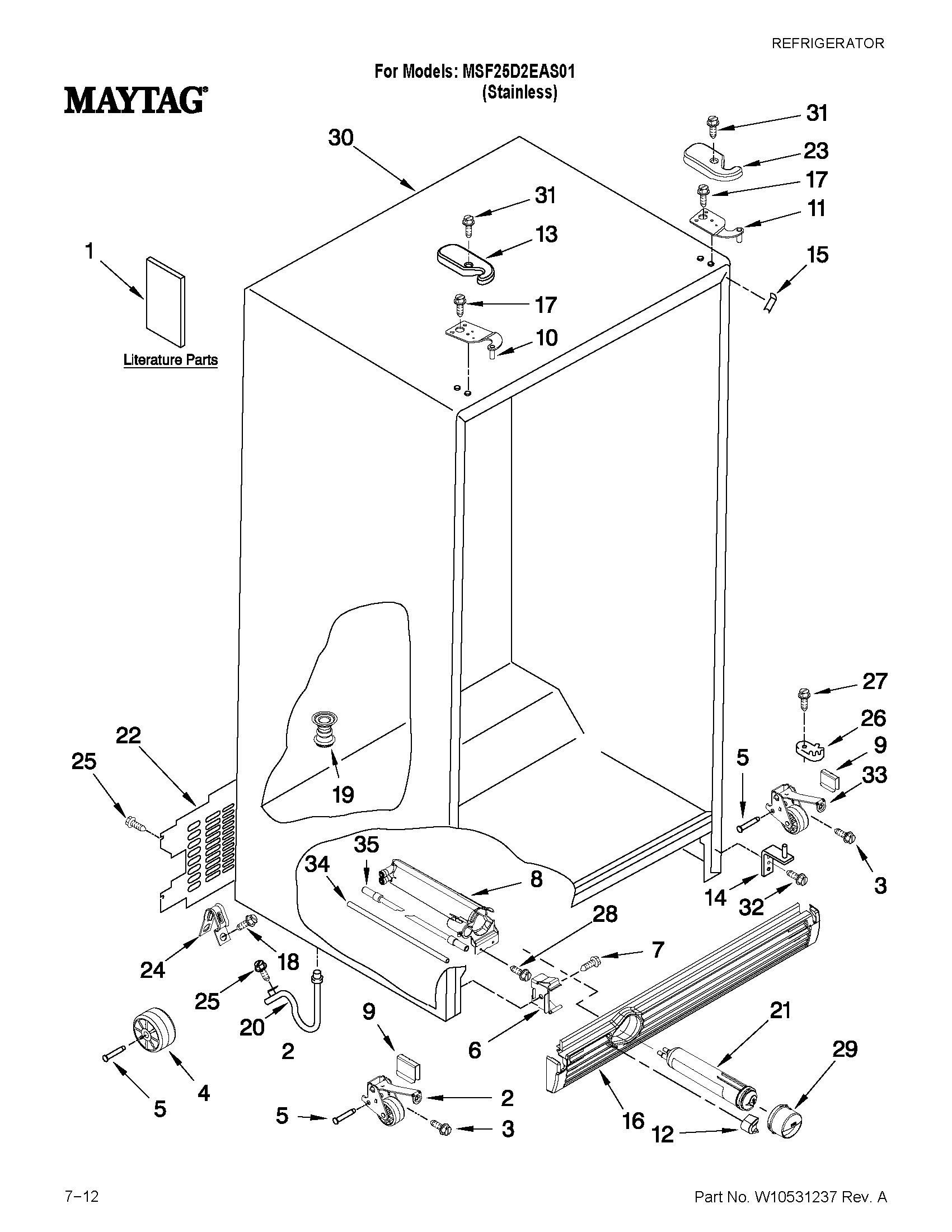 Maytag MSF25D2EAS01 cabinet parts diagram
