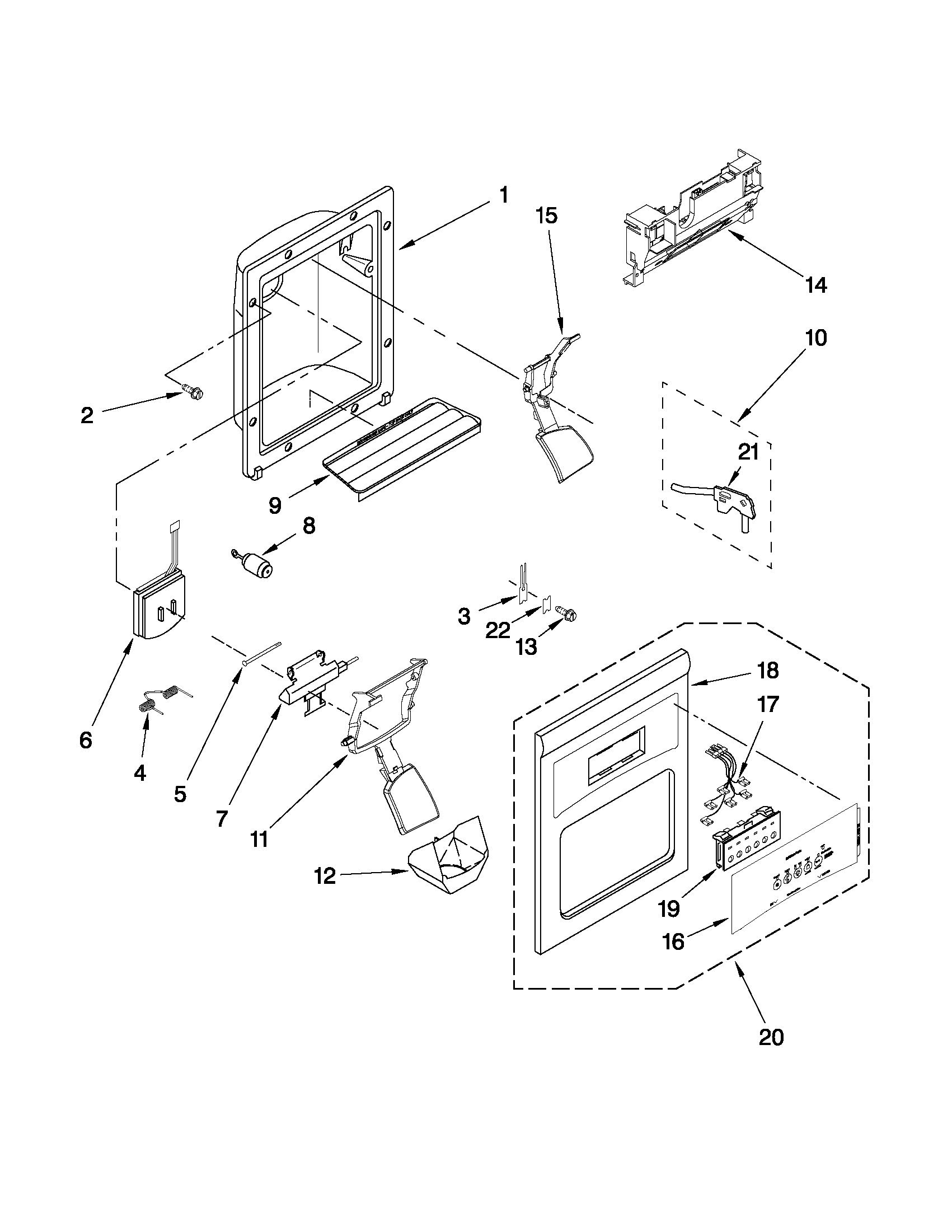 Maytag MSF25D2EAS01 dispenser front parts diagram