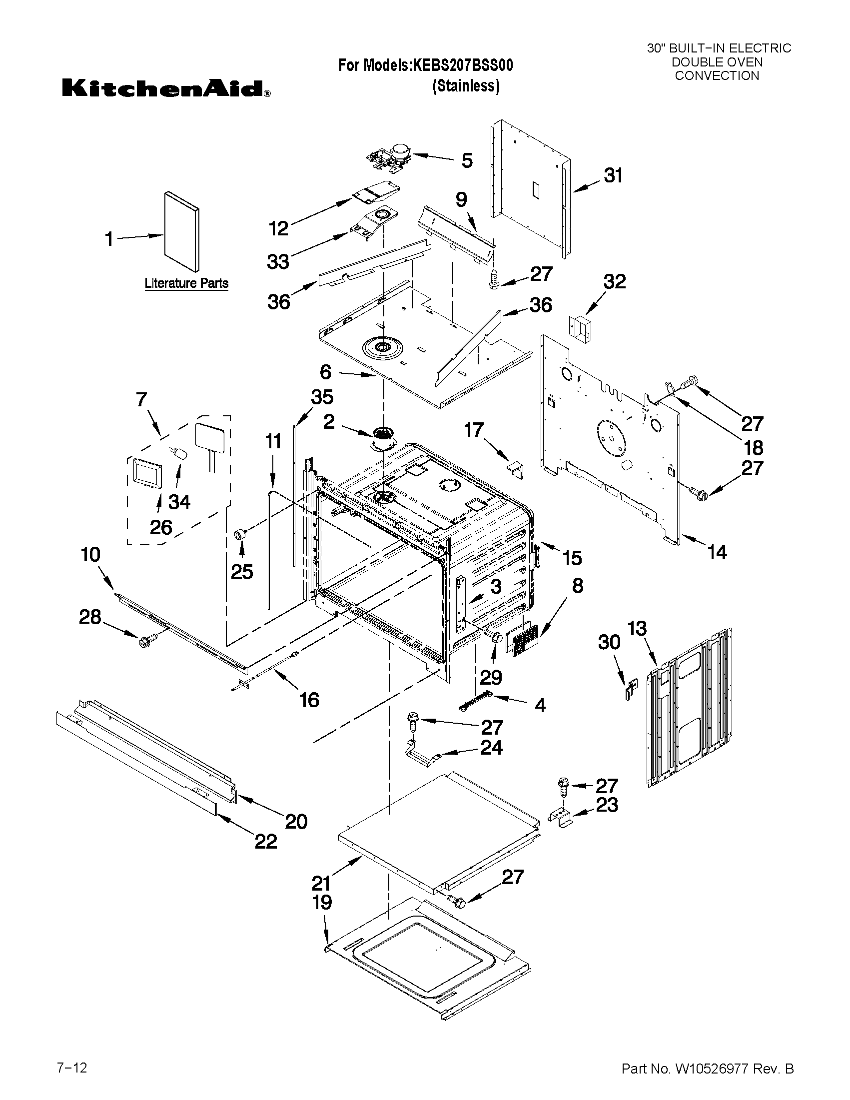 KitchenAid KEBS207BSS00 lower oven parts diagram