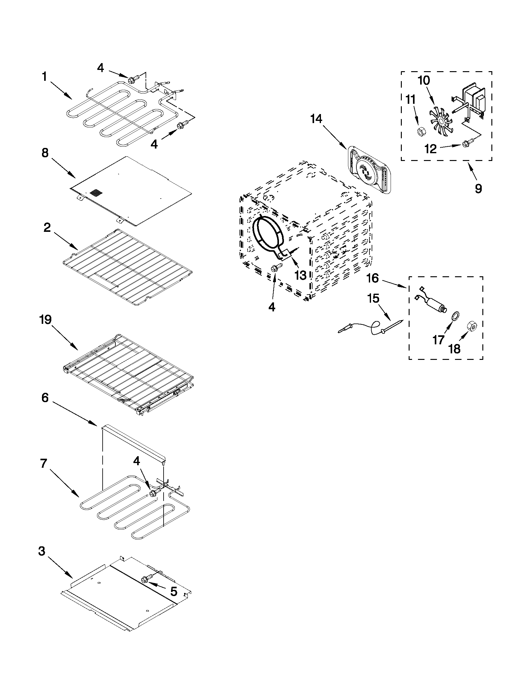 KitchenAid KEBS179BSS00 internal oven parts diagram