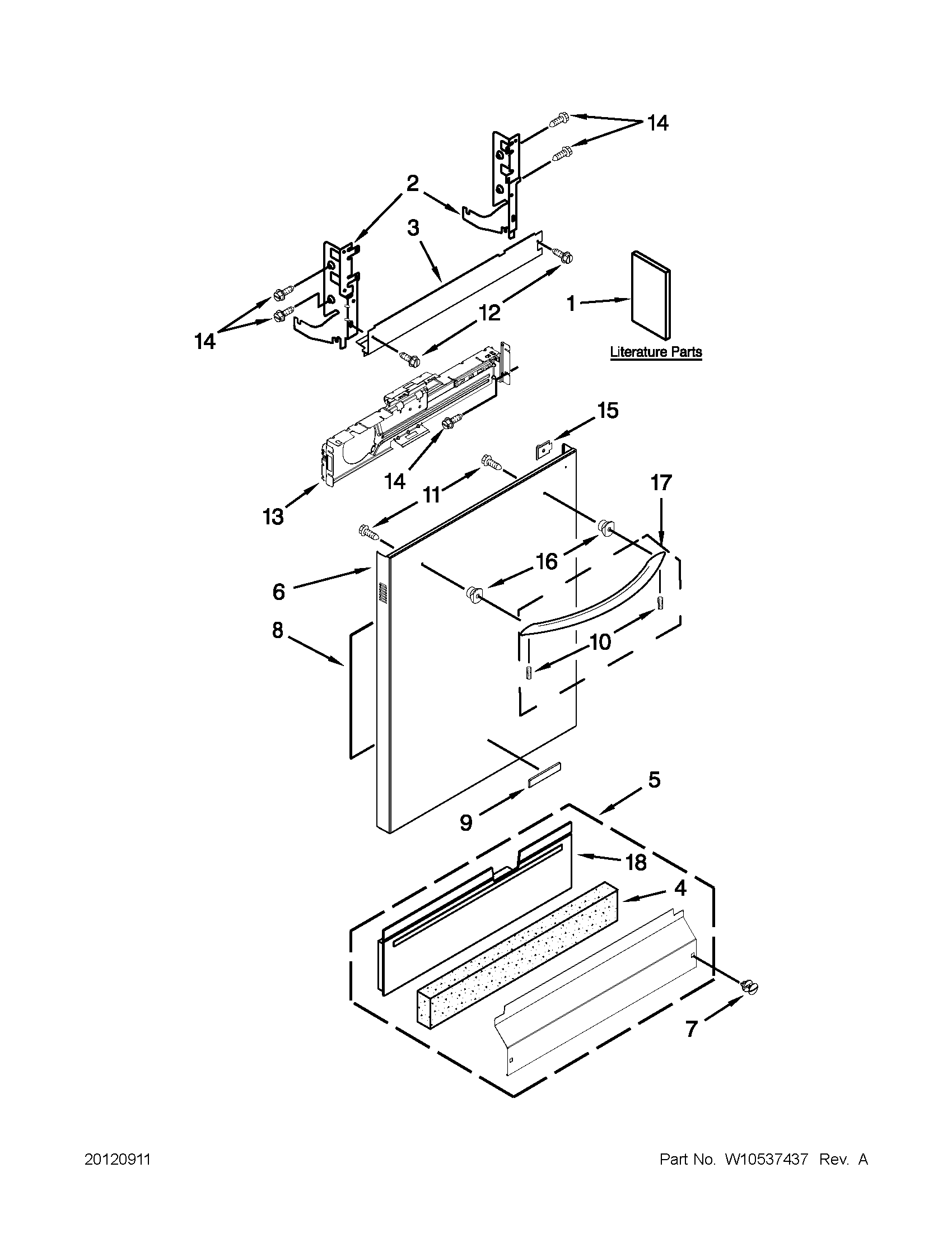 KitchenAid KUDS30FBSS0 door panel parts diagram
