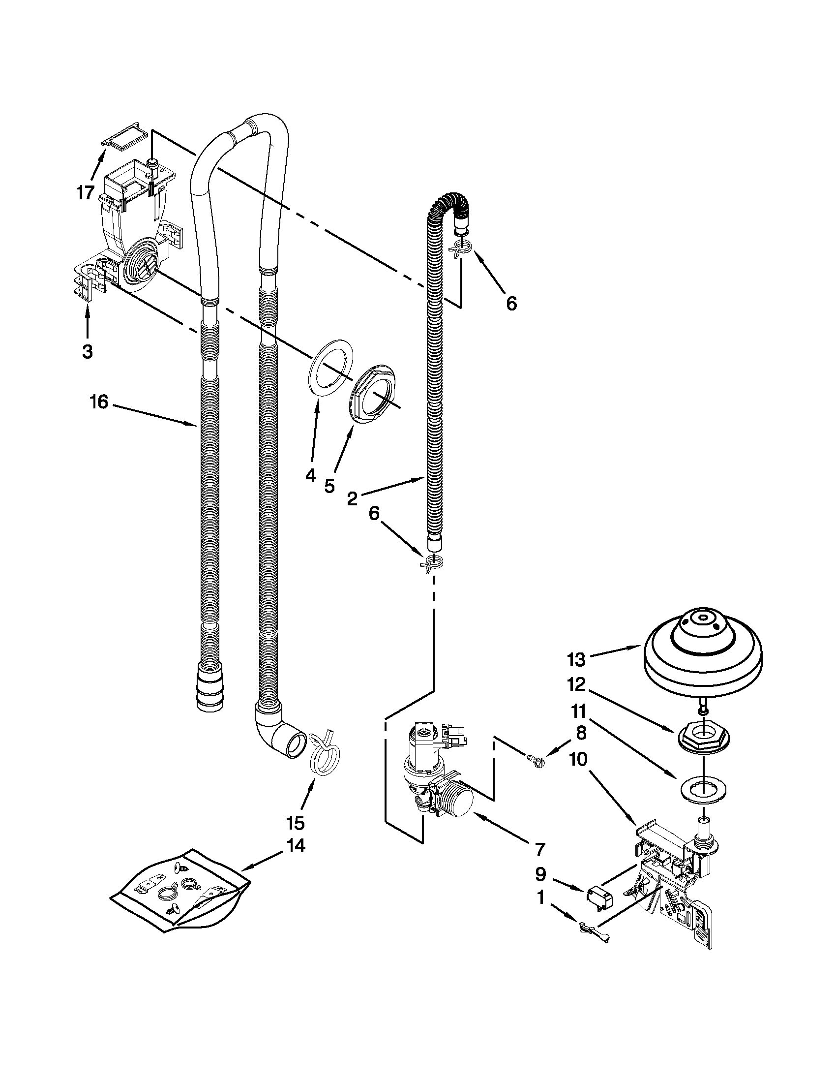 KitchenAid KUDS30IBBT0 fill, drain and overfill parts diagram