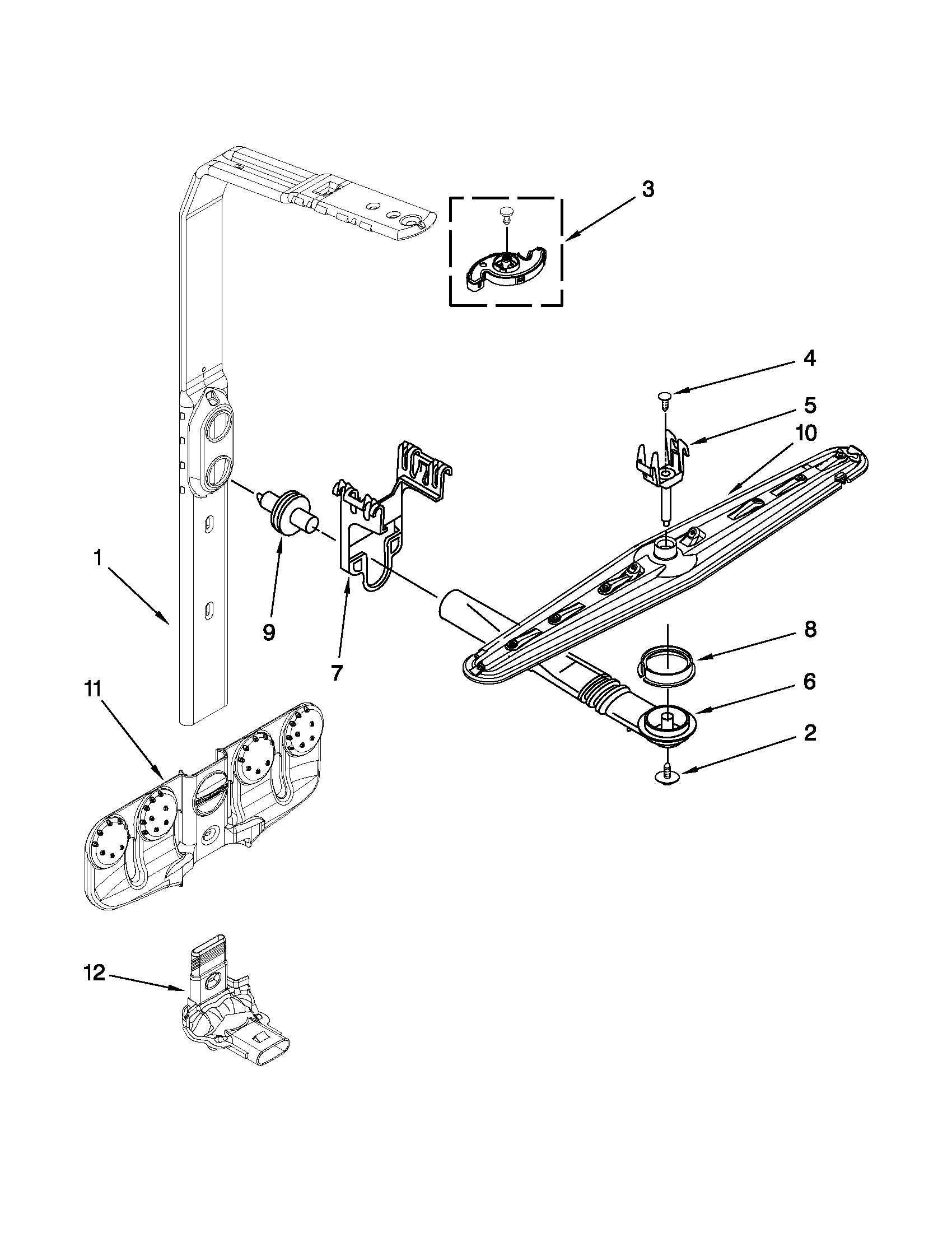 KitchenAid KUDS30IBBT0 upper wash and rinse parts diagram