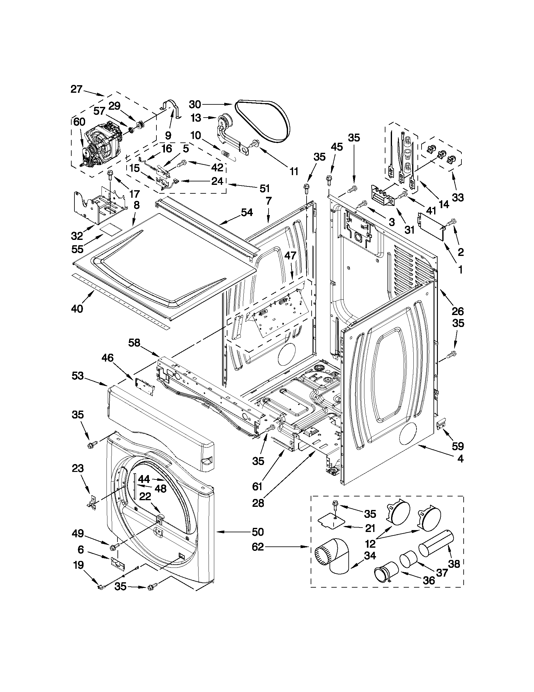 Maytag MLE20PRBYW1 dryer cabinet parts diagram