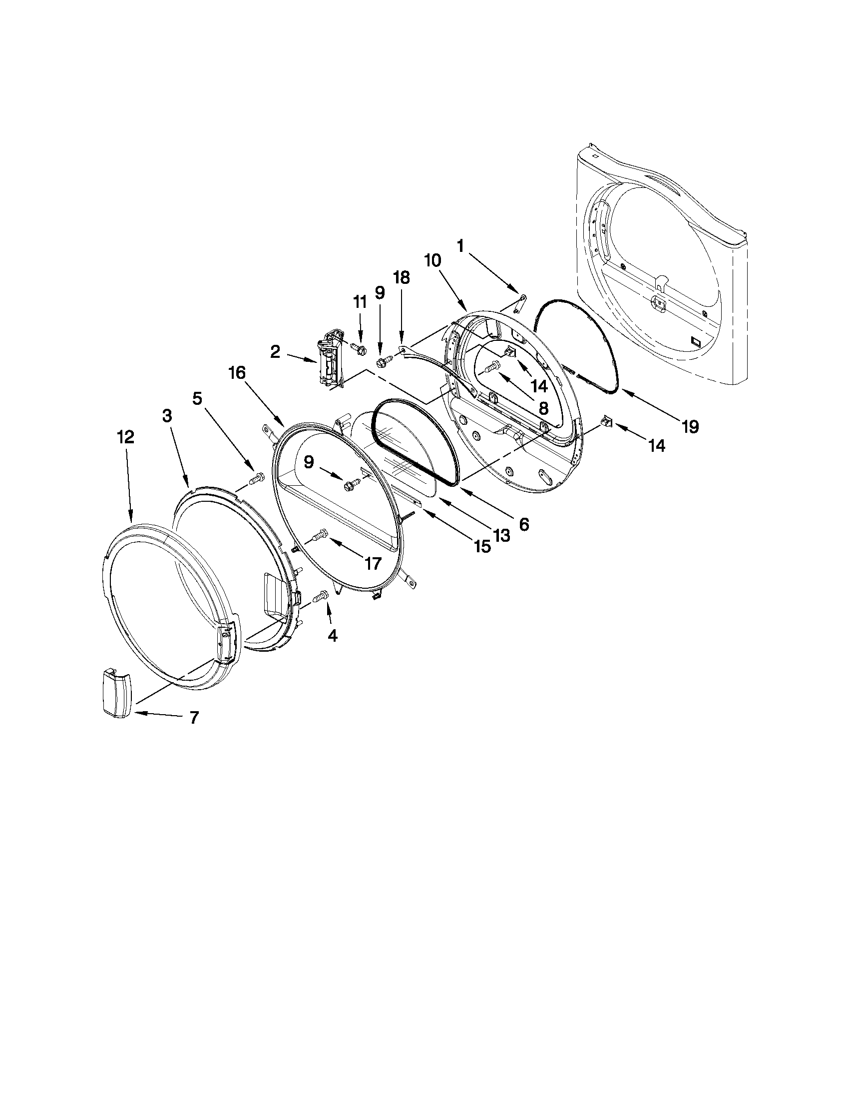 Maytag MLE20PRBYW1 dryer door parts diagram