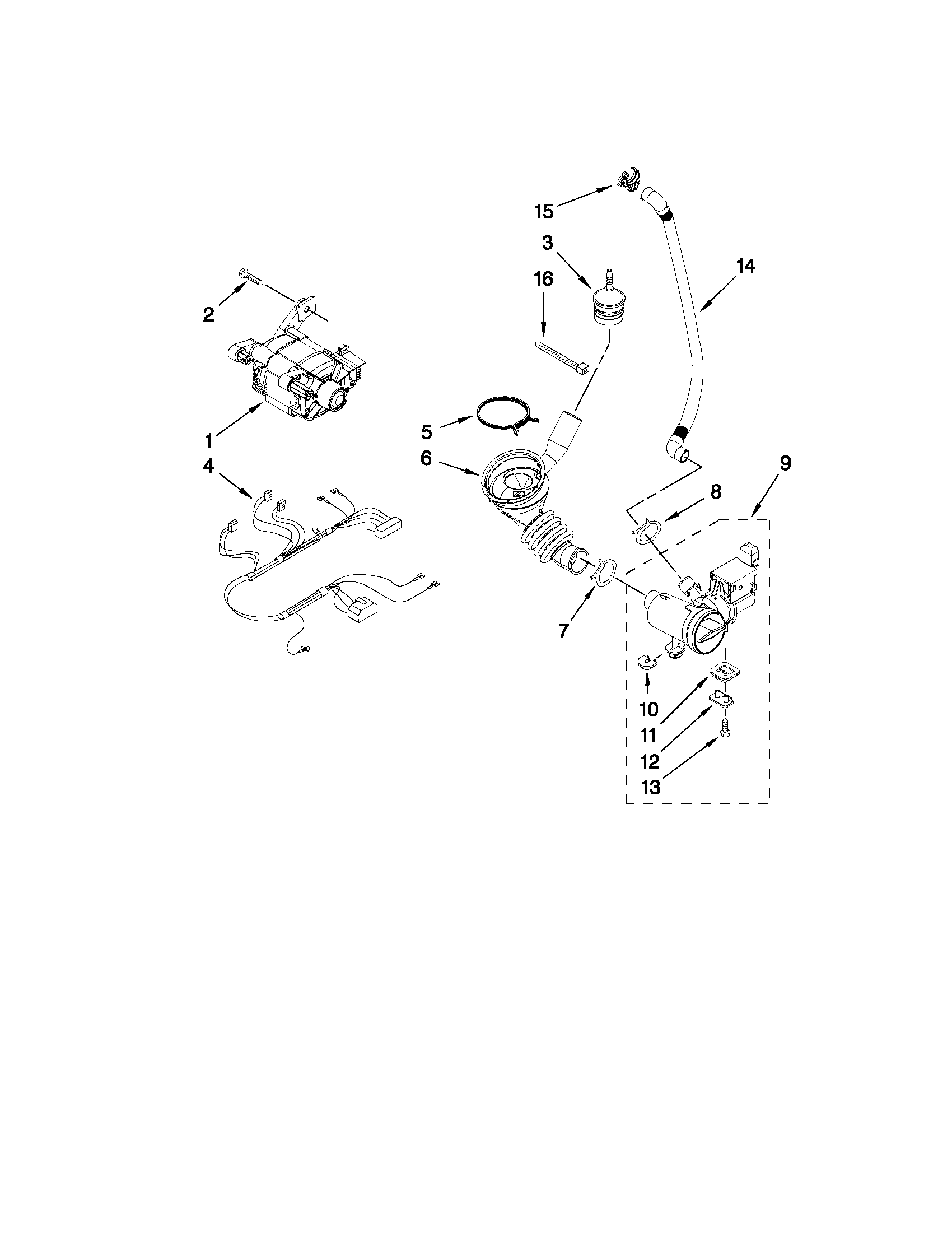 Maytag MLE20PRBYW1 pump and motor parts diagram
