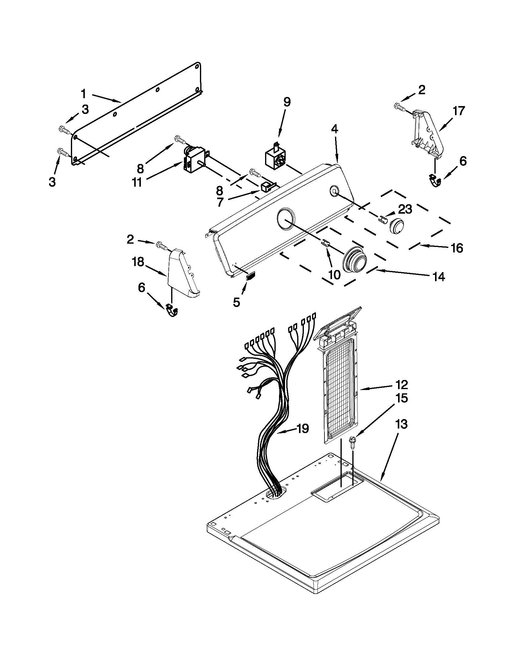 Maytag MEDC200XW2 top and console parts diagram