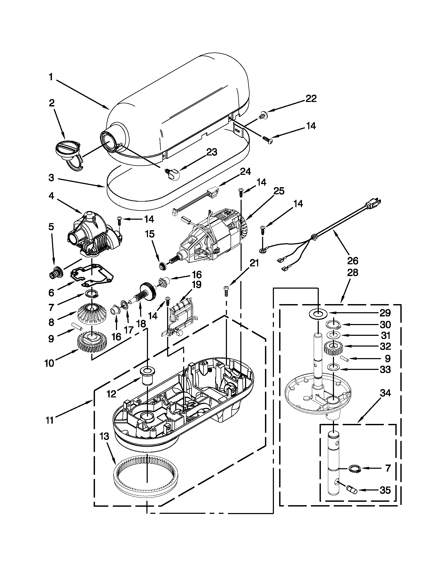 KitchenAid KV25MEXMY5 case, gearing and planetary diagram