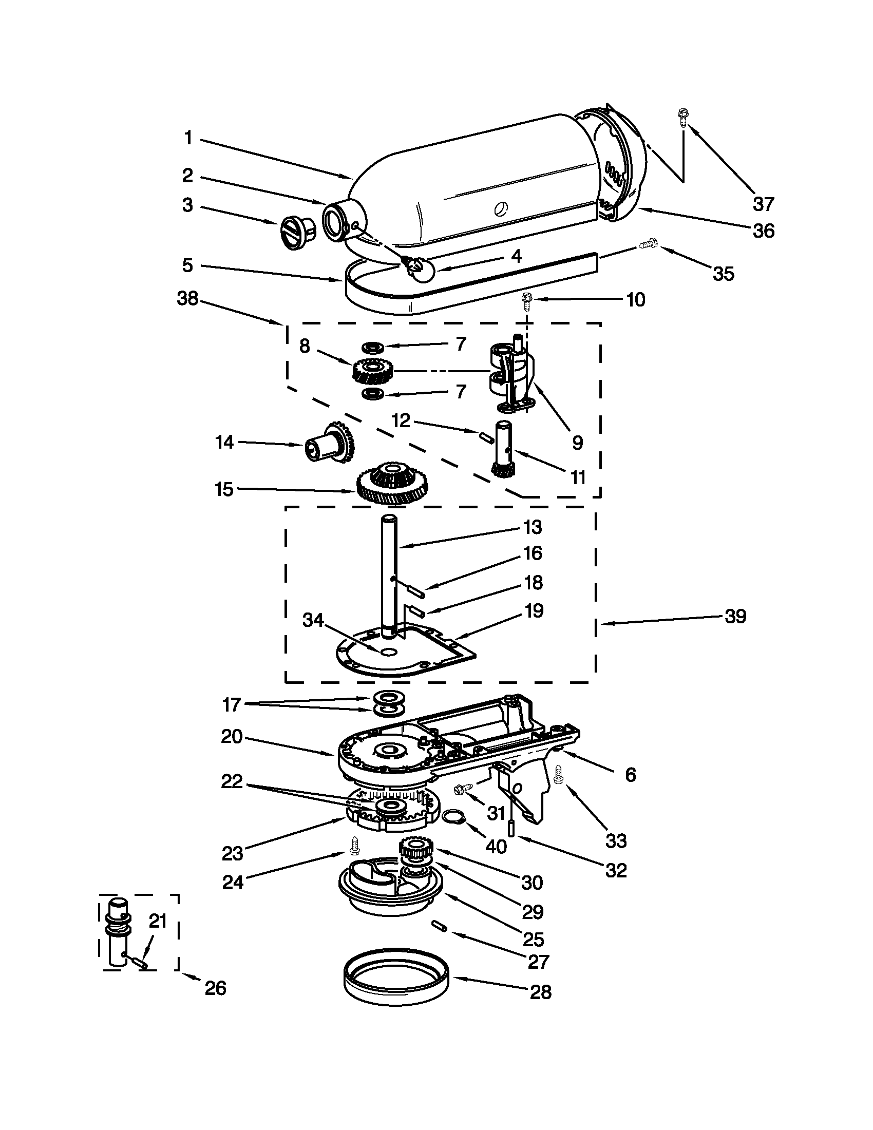 KitchenAid KSM75SL0 case, gearing and planetary unit diagram