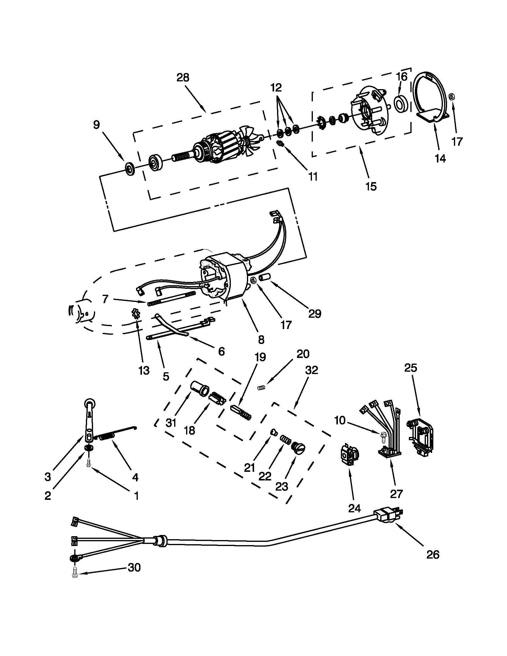 KitchenAid KSM75SL0 motor and control unit parts diagram