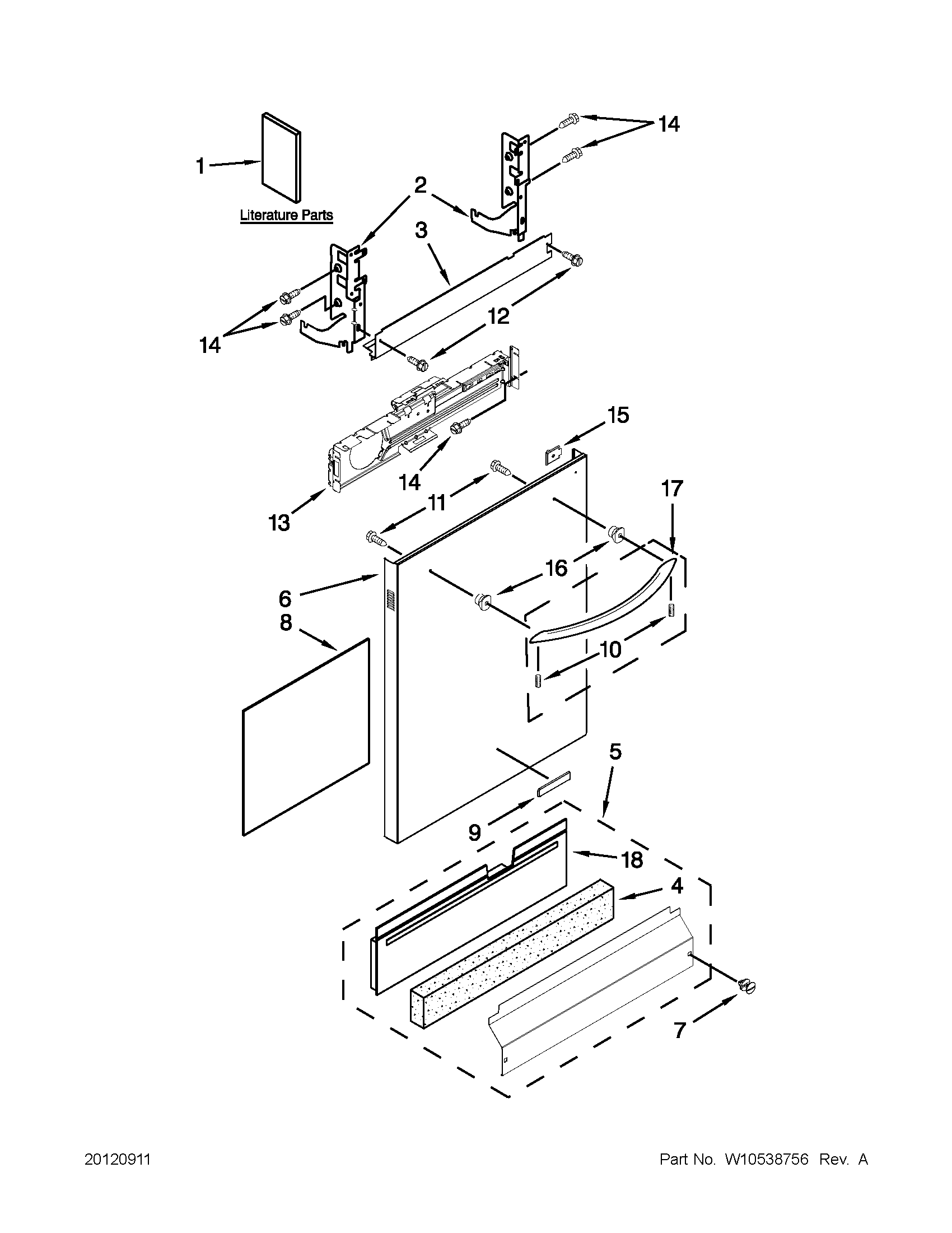 KitchenAid KUDS35FBBL0 door panel parts diagram