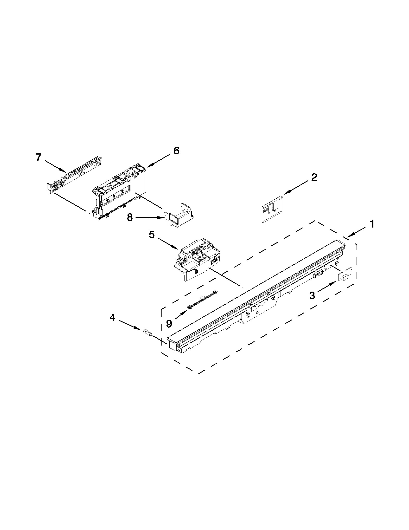 KitchenAid KUDS35FBBL0 control panel and latch parts diagram