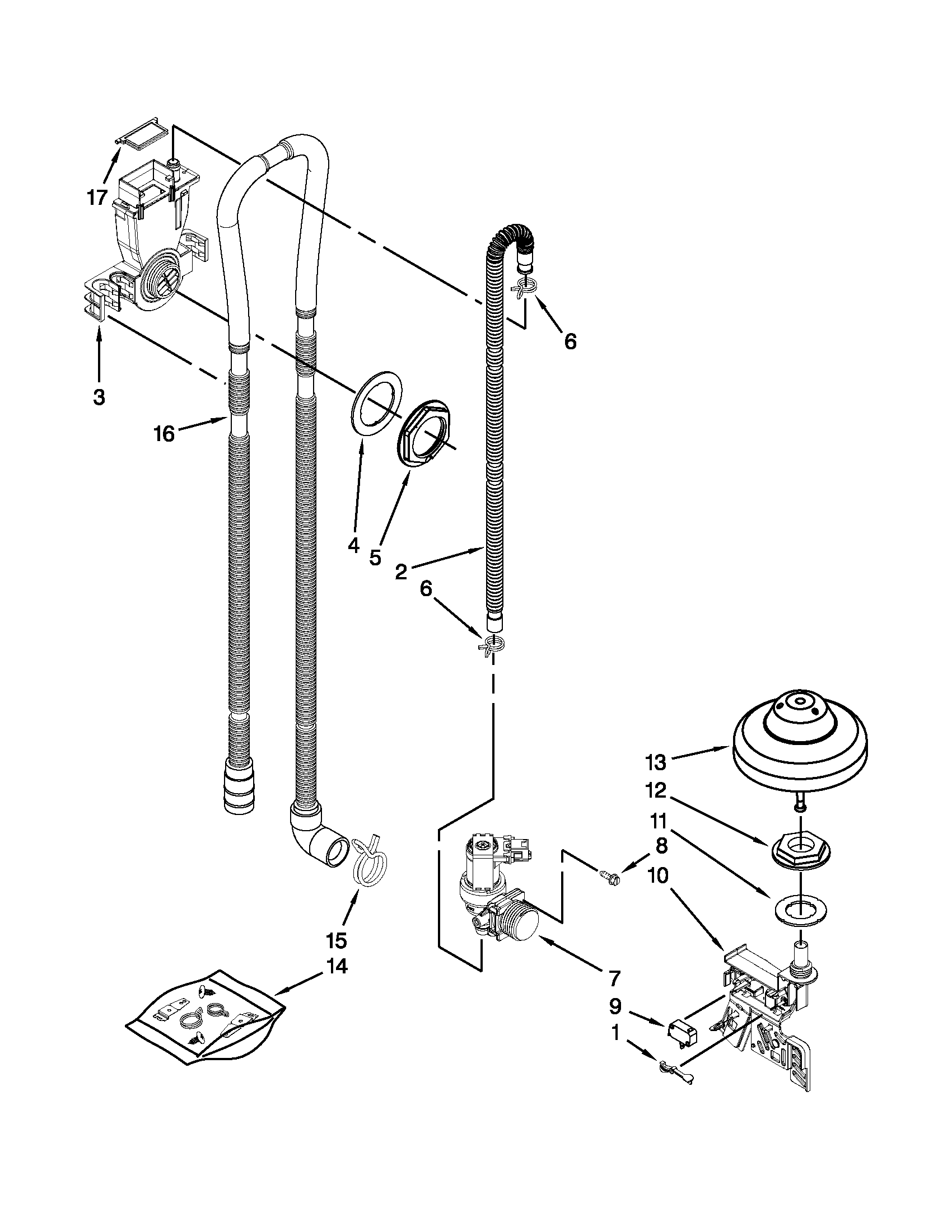 KitchenAid KUDS35FBBL0 fill, drain and overfill parts diagram