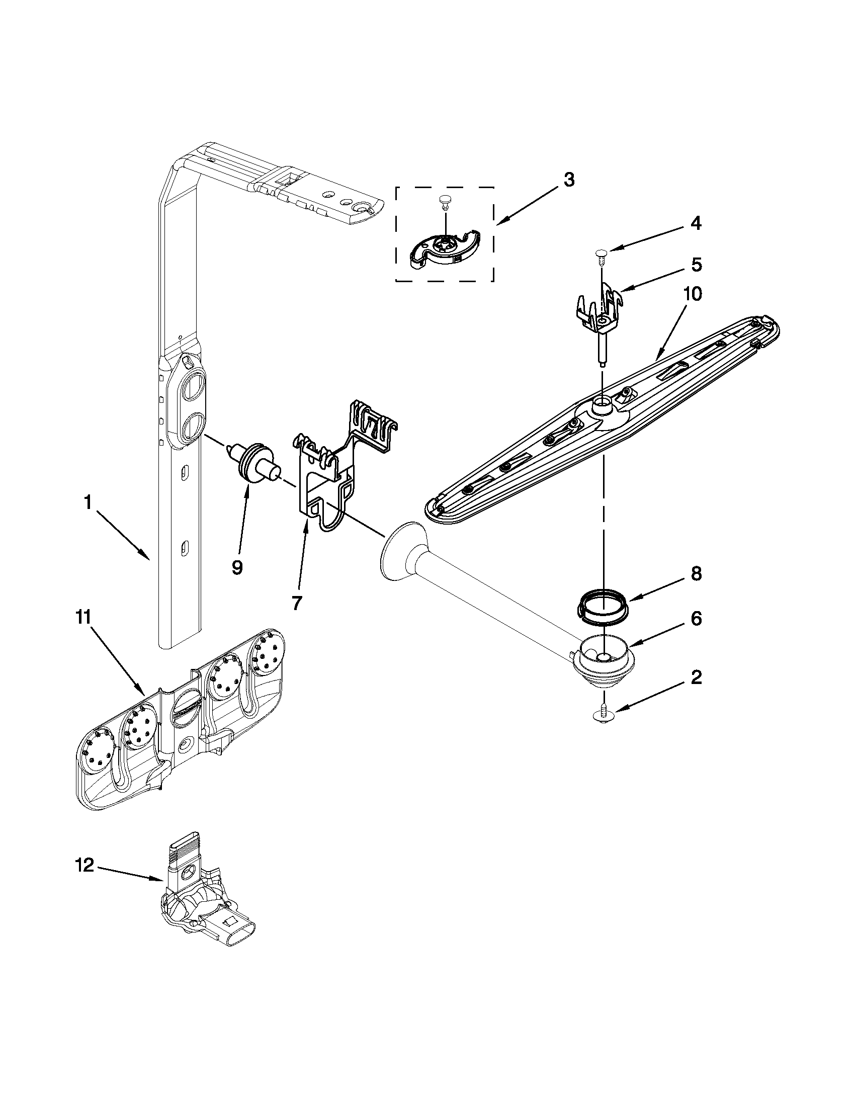KitchenAid KUDS35FBBL0 upper wash and rinse parts diagram