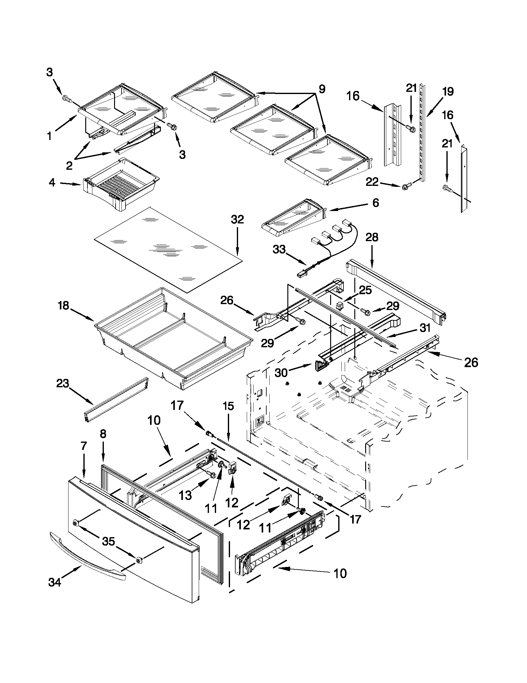 Whirlpool GZ25FSRXYY7 shelf parts diagram