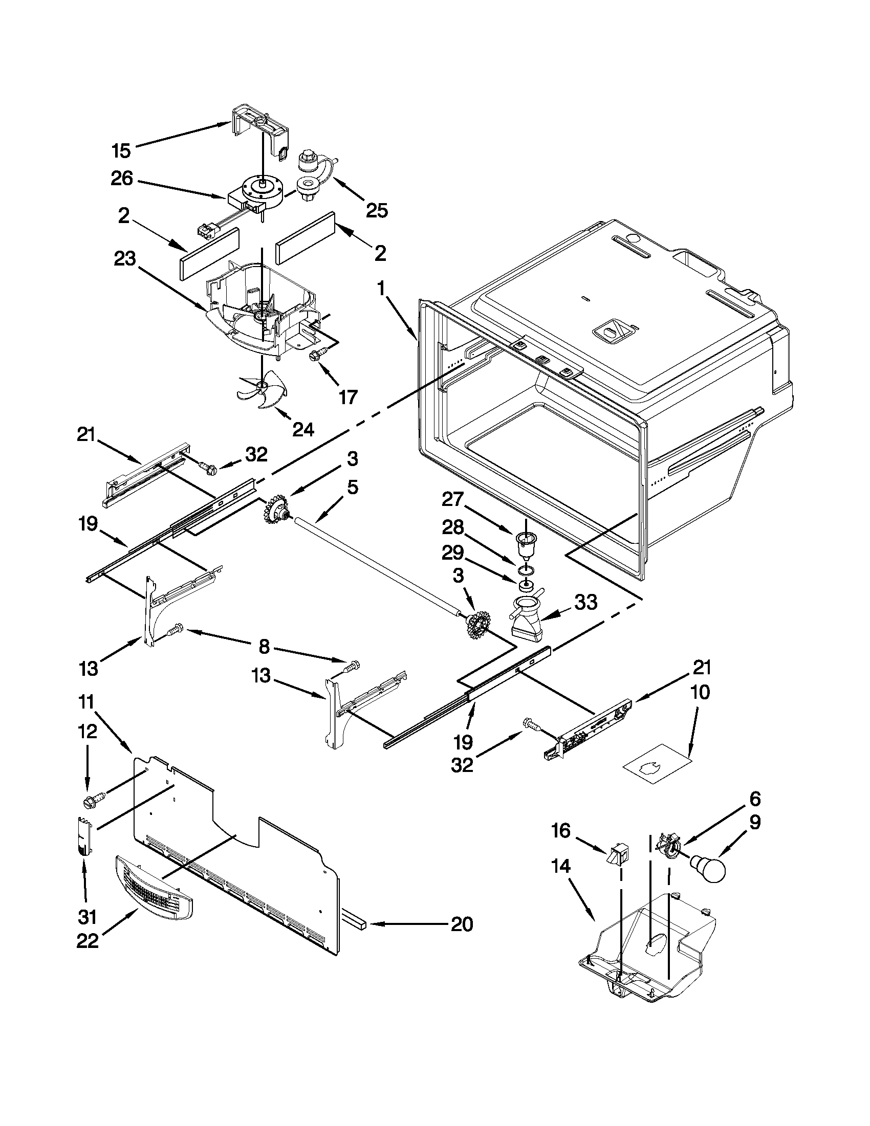 Whirlpool GZ25FSRXYY7 freezer liner parts diagram