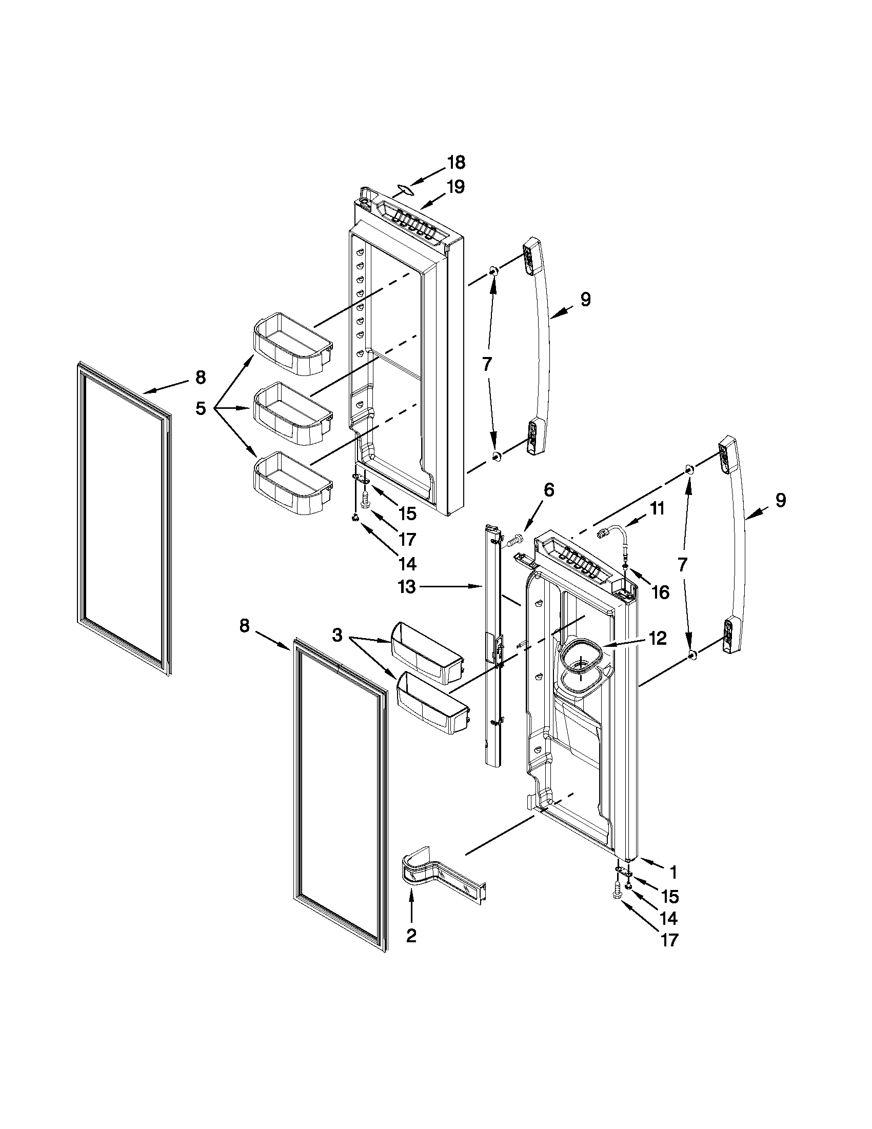 Whirlpool GZ25FSRXYY7 refrigerator door parts diagram