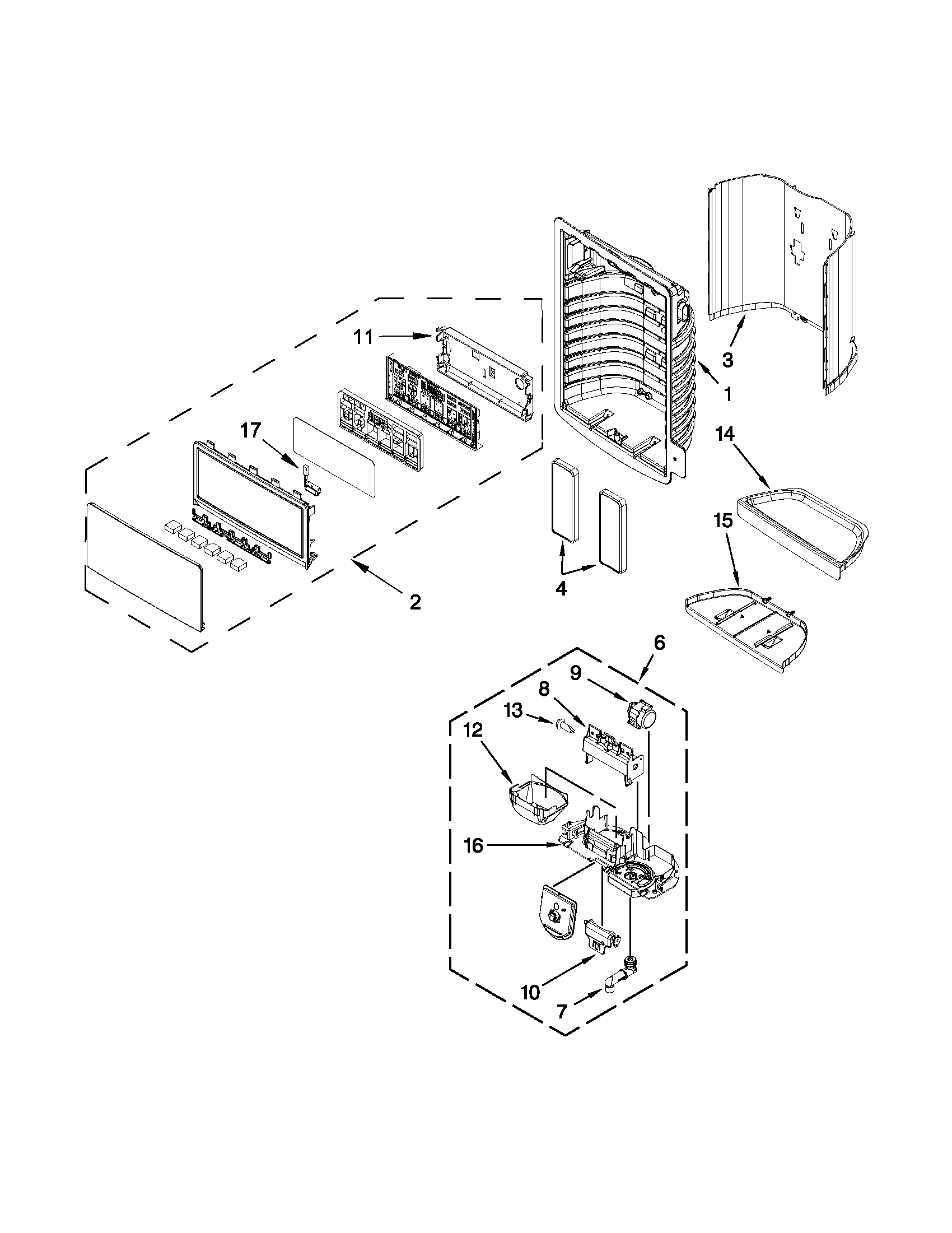 Whirlpool GZ25FSRXYY7 dispenser front parts diagram