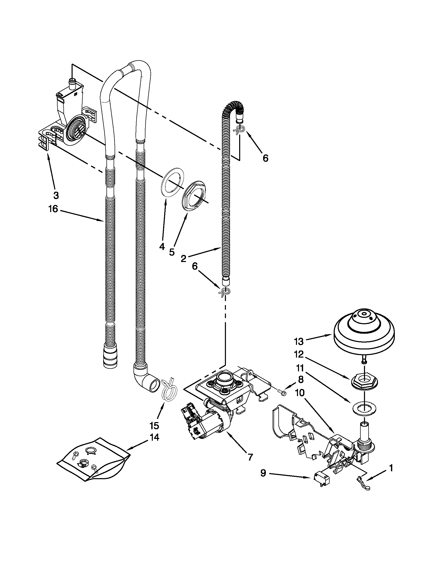 Jenn-Air JDB3650AWF0 fill, drain and overfill parts diagram