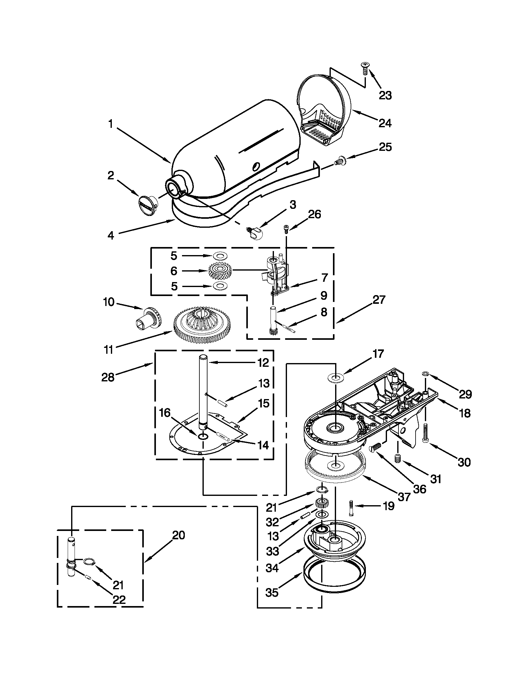 KitchenAid KSM85PSBK0 case, gearing and planetary unit diagram