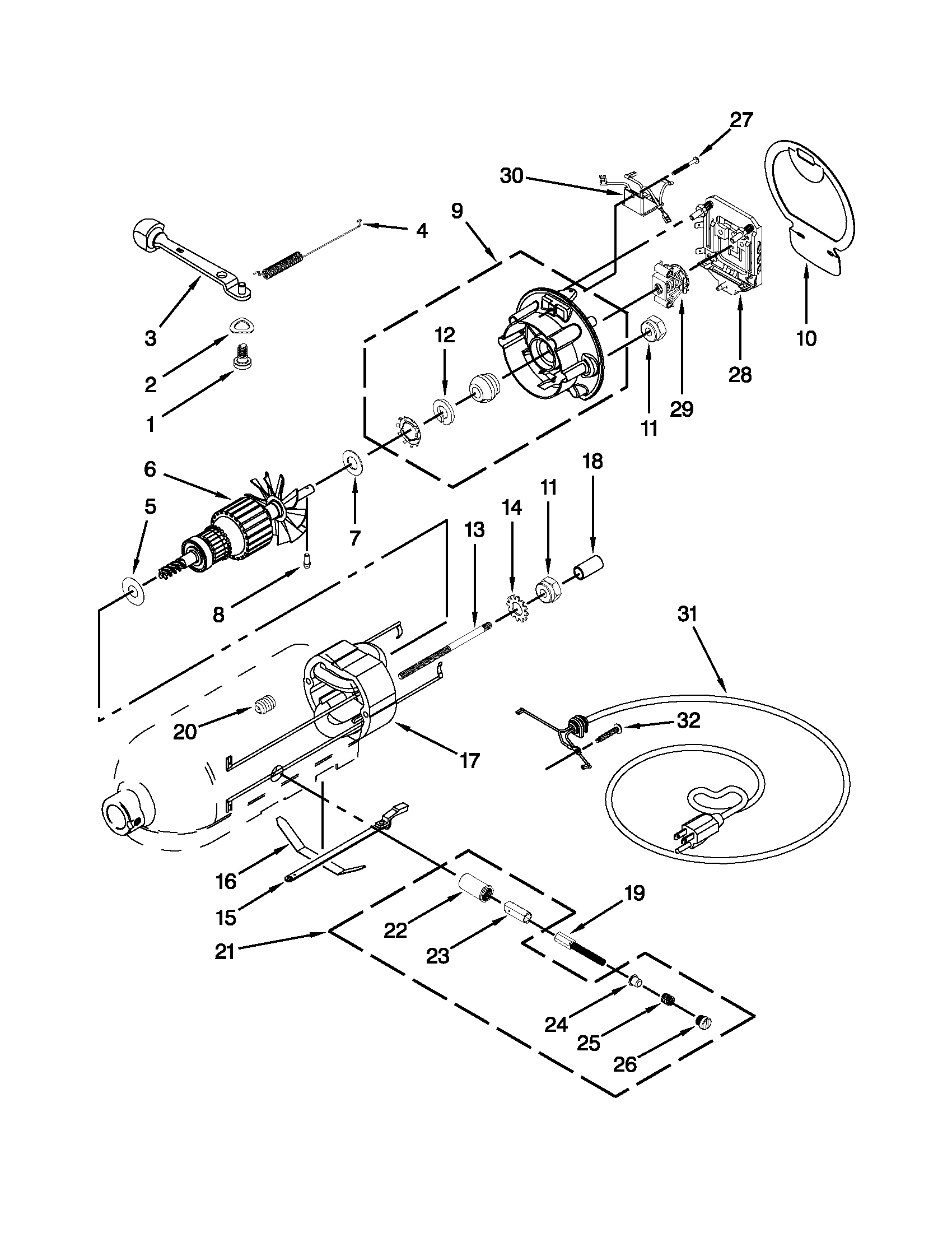 KitchenAid KSM85PSBK0 motor and control unit parts diagram