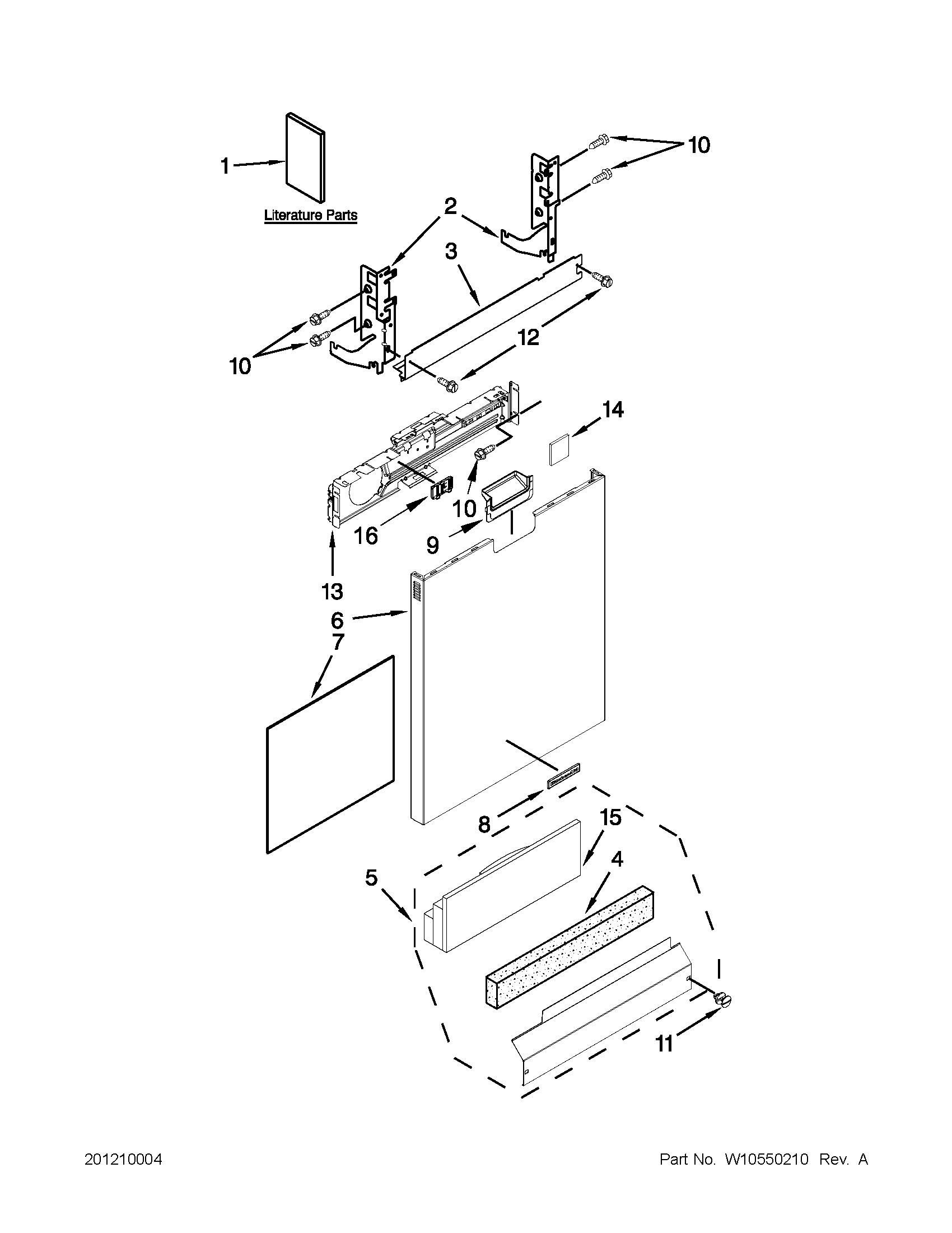 KitchenAid KUDS30IBBL1 door panel parts diagram